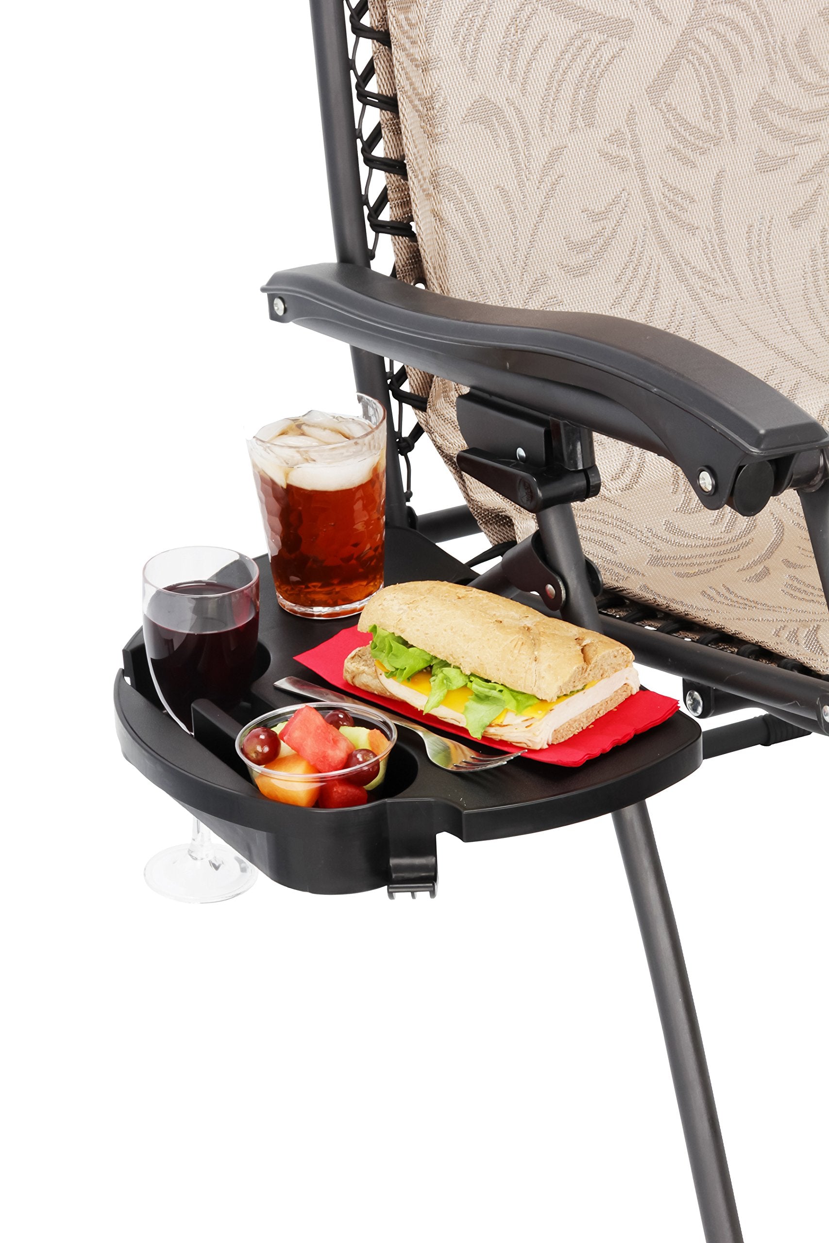 Zero Gravity Chair Tray Camco - Features 2 Cup Holders & Built-in Hook for Bags - Textured Non-Slip Surface & Drainage Holes in Cup Holders (51834)