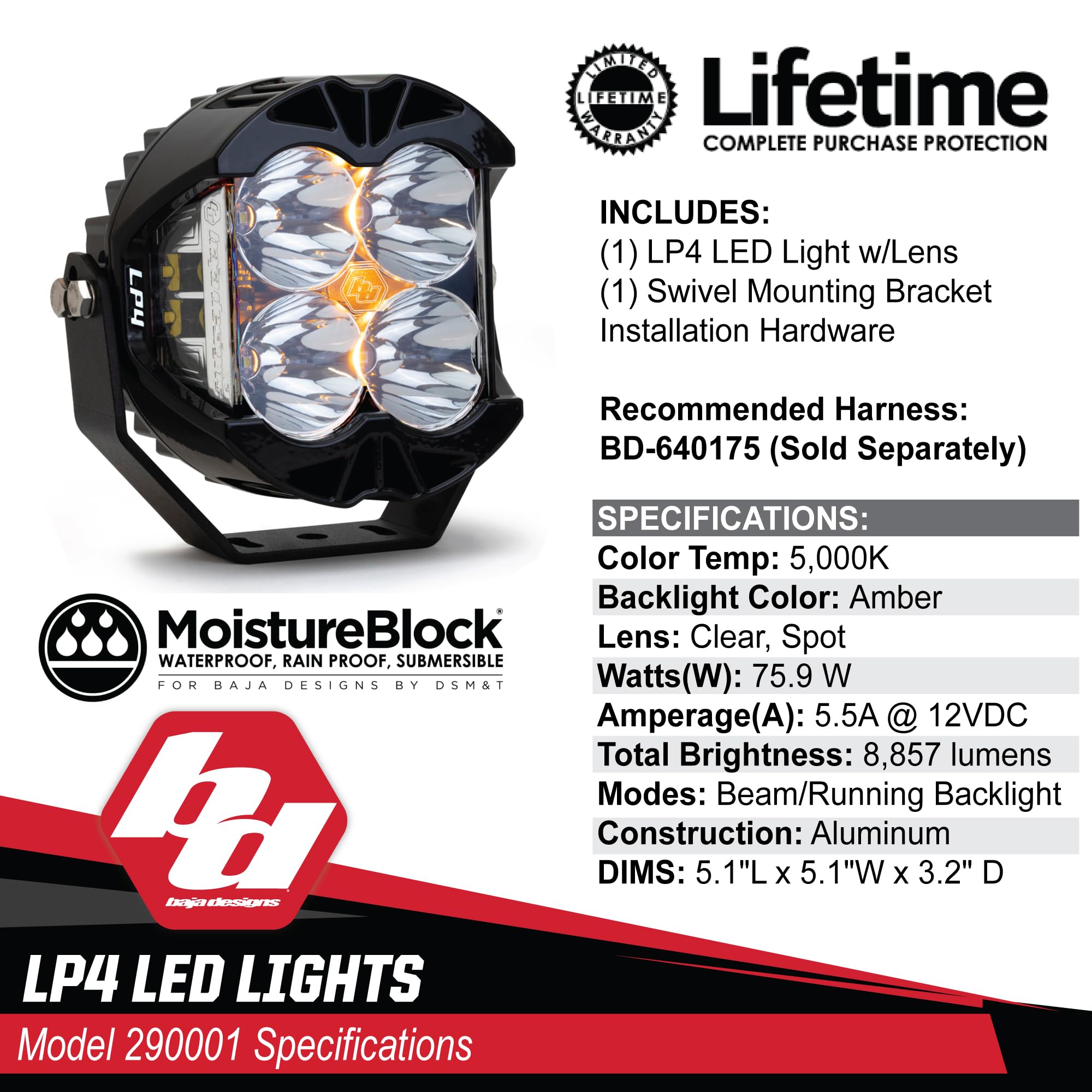 Baja Designs LP4 Pro LED Light Pod - Light Pod Auxiliary for Jeeps, Off Road 4x4, Truck, UTV, ATV (Spot Lens; Clear)