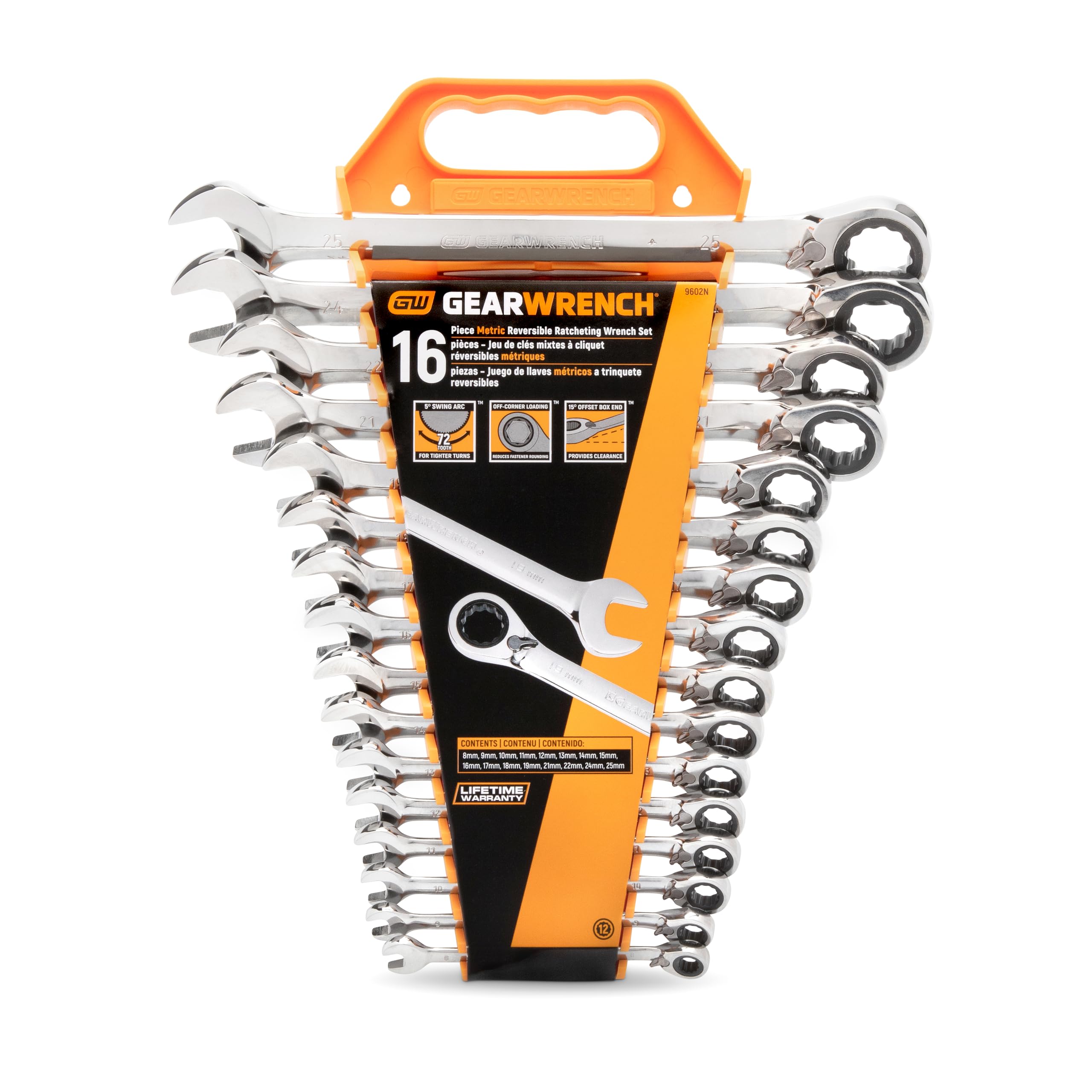 16 Pc. Reversible Combination Wrench Set GEAWRENCH, Metric - 9602N