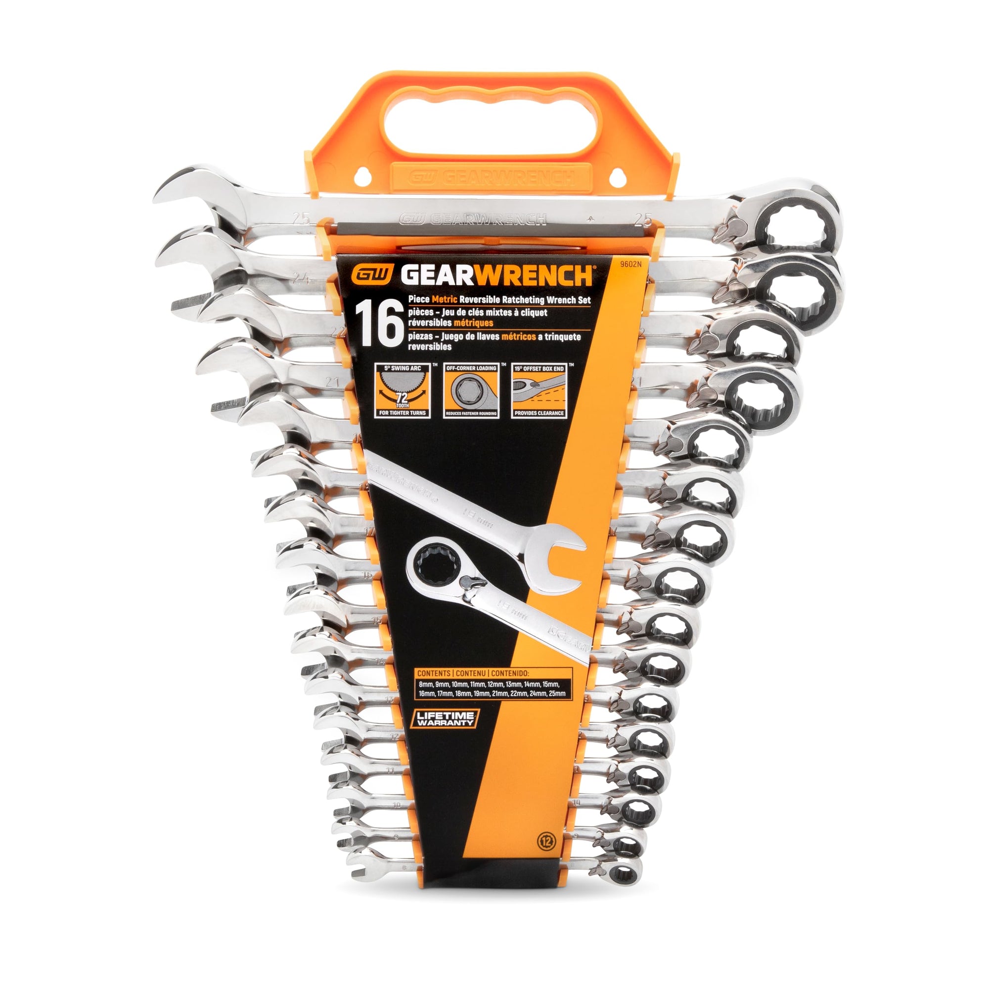 16 Pc. Reversible Combination Wrench Set GEAWRENCH, Metric - 9602N