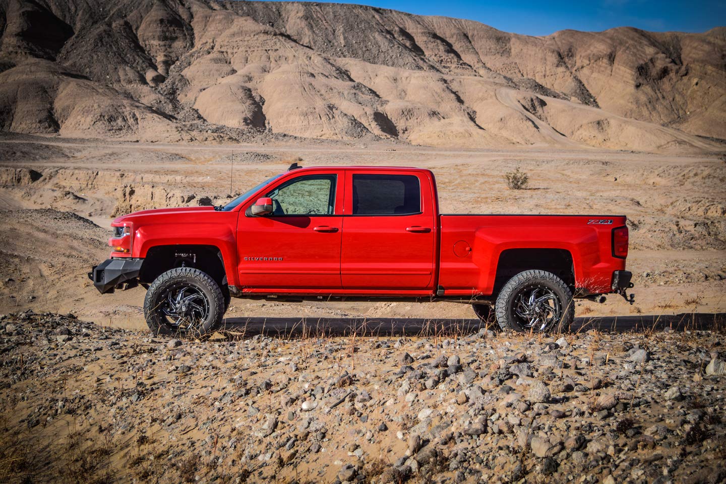 Steel Rear Bumper DV8 Offroad Compatible with Chevy Silverado 2016-18 1500 Models |High Clearance | Customizable Mesh Inserts | LED Lights Included | Reinforced Tow Points with D-Rings | RBCS1-02