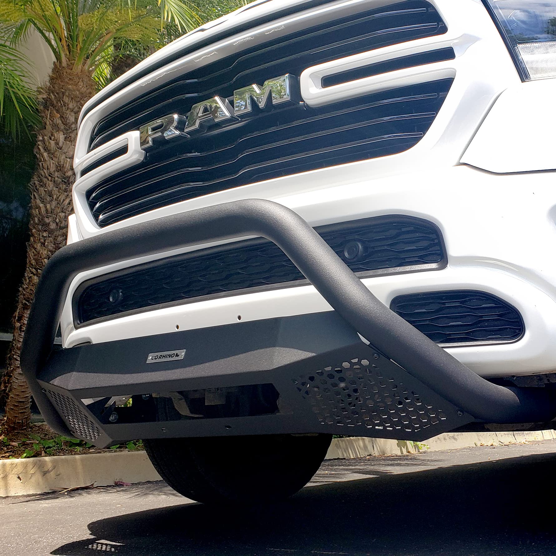 RC4 Bull Bar Go Rhino w/ Hole for 20" Single Row LED Light Bar & Mounting Brackets | Mild Steel, Textured Black | 546860T | Fits 2009 - 2018 Ram/Dodge Ram 1500; 19 - 23 Classic (See description)