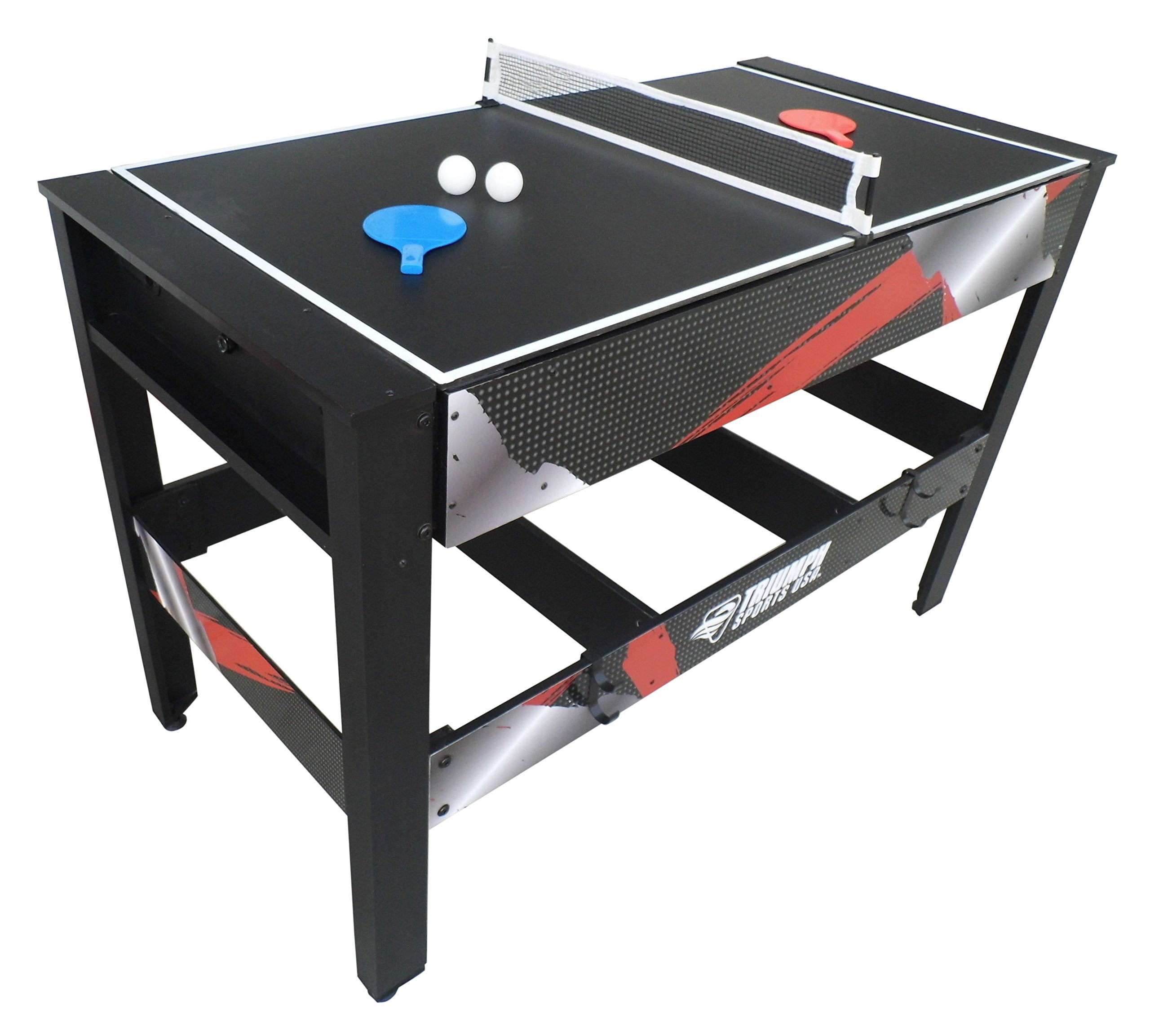 4-in-1 TRIUMPH SPORTS USA Rotating Swivel Multigame Table – Air Hockey, Billiards, Table Tennis, and Launch Football, Black/White, 23.75 x 32.00 x 48.00