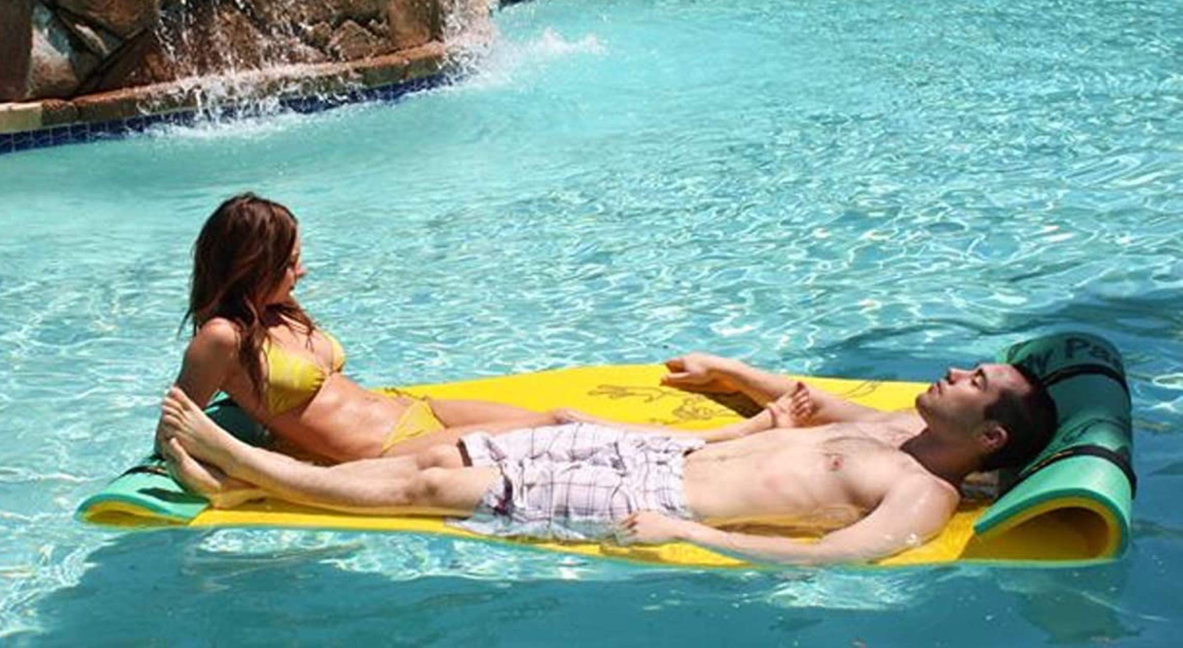 Aqua Lily Pad Floating Tadpole Pool Mat Foam Mattress Lounger Water Float with Pillow Straps and Bag for Swimming Pools and Lakes, Green/Yellow