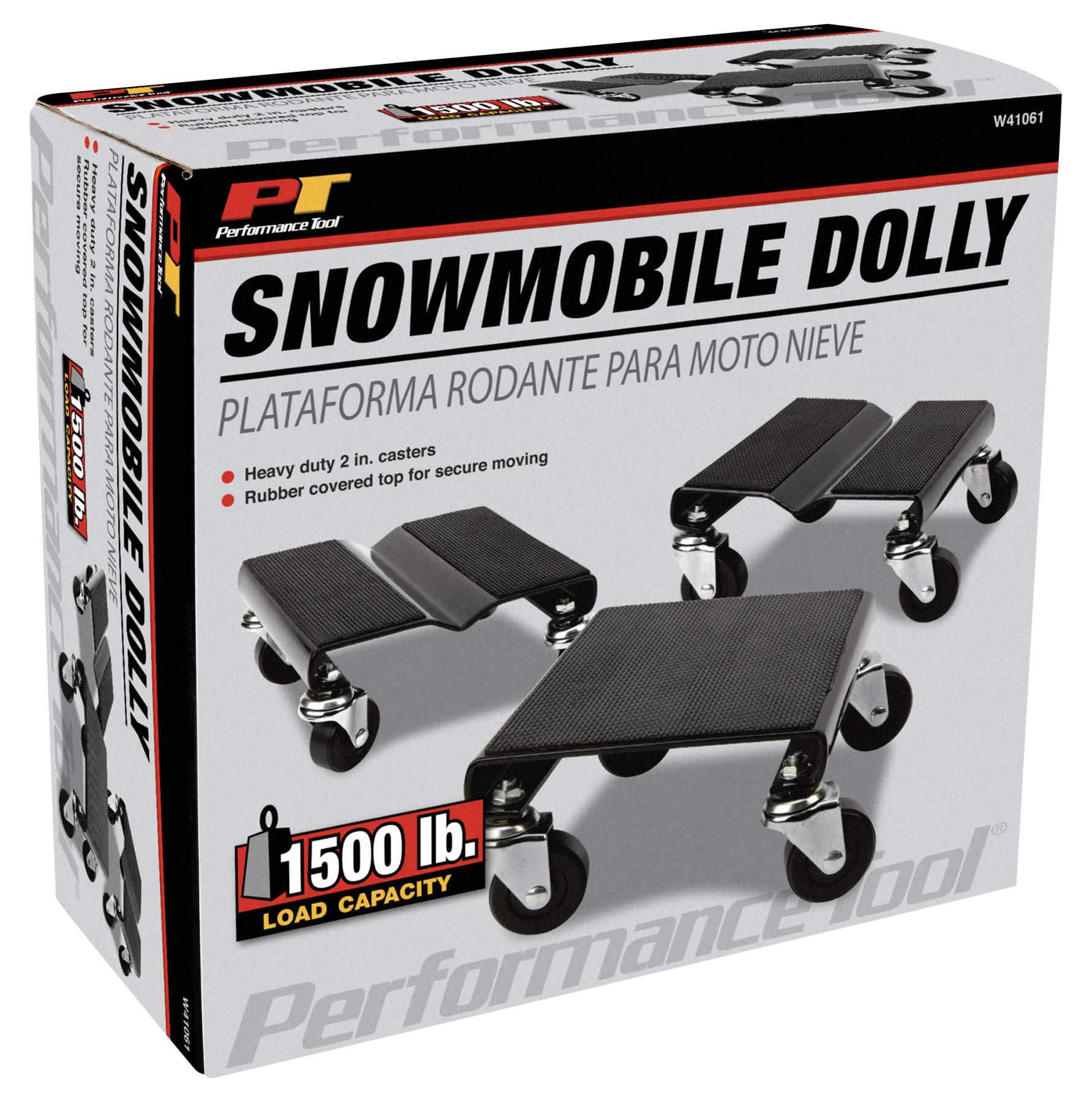Snowmobile Dolly Performance Tool W41061 Heavy Duty V-Slide with 2.5” PVC Swivel Casters and Rubber Pad Protecting Skis, Black