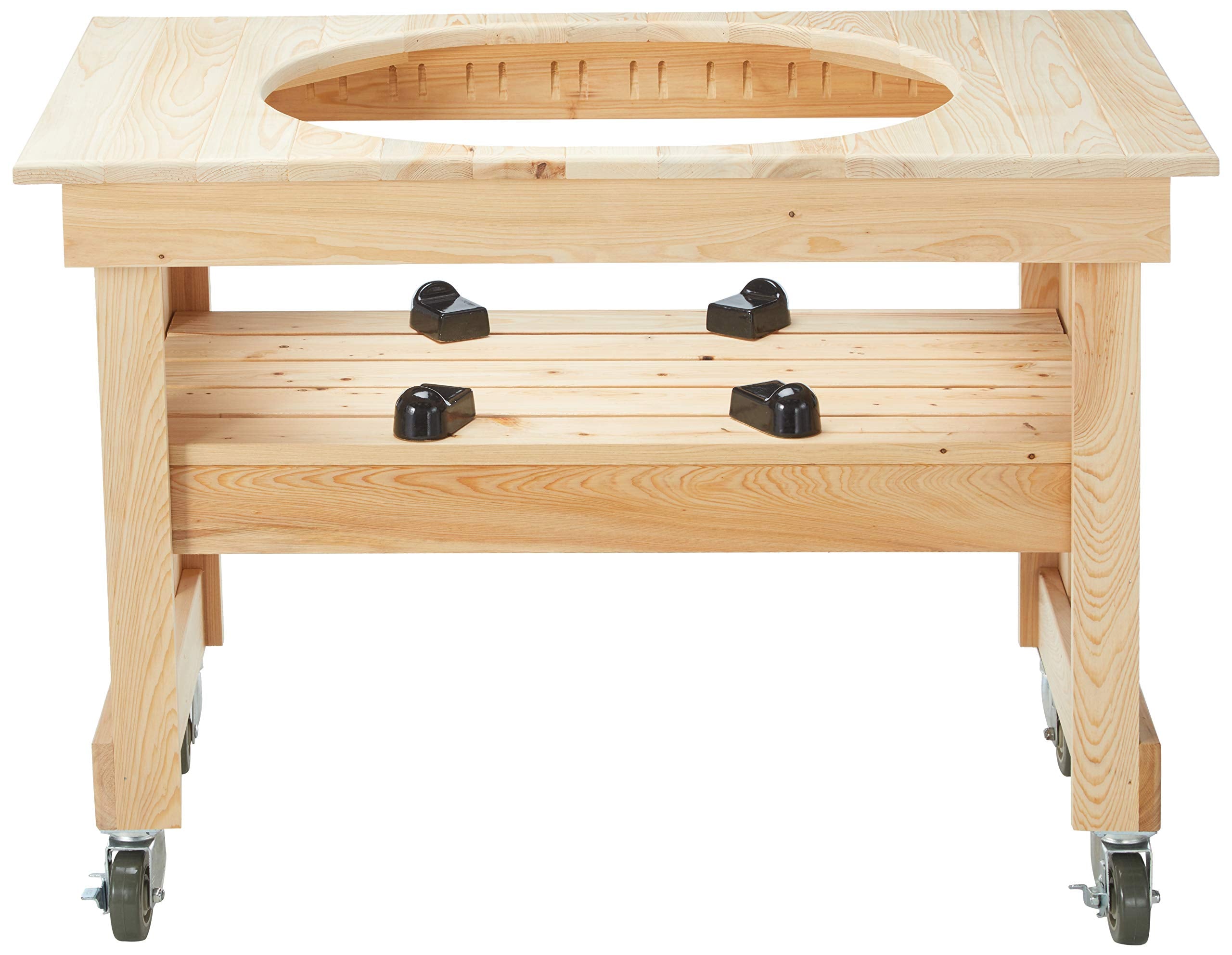 Primo Compact 602 Cypress Wood Table for Primo Oval XL Grill, 4 Wheels