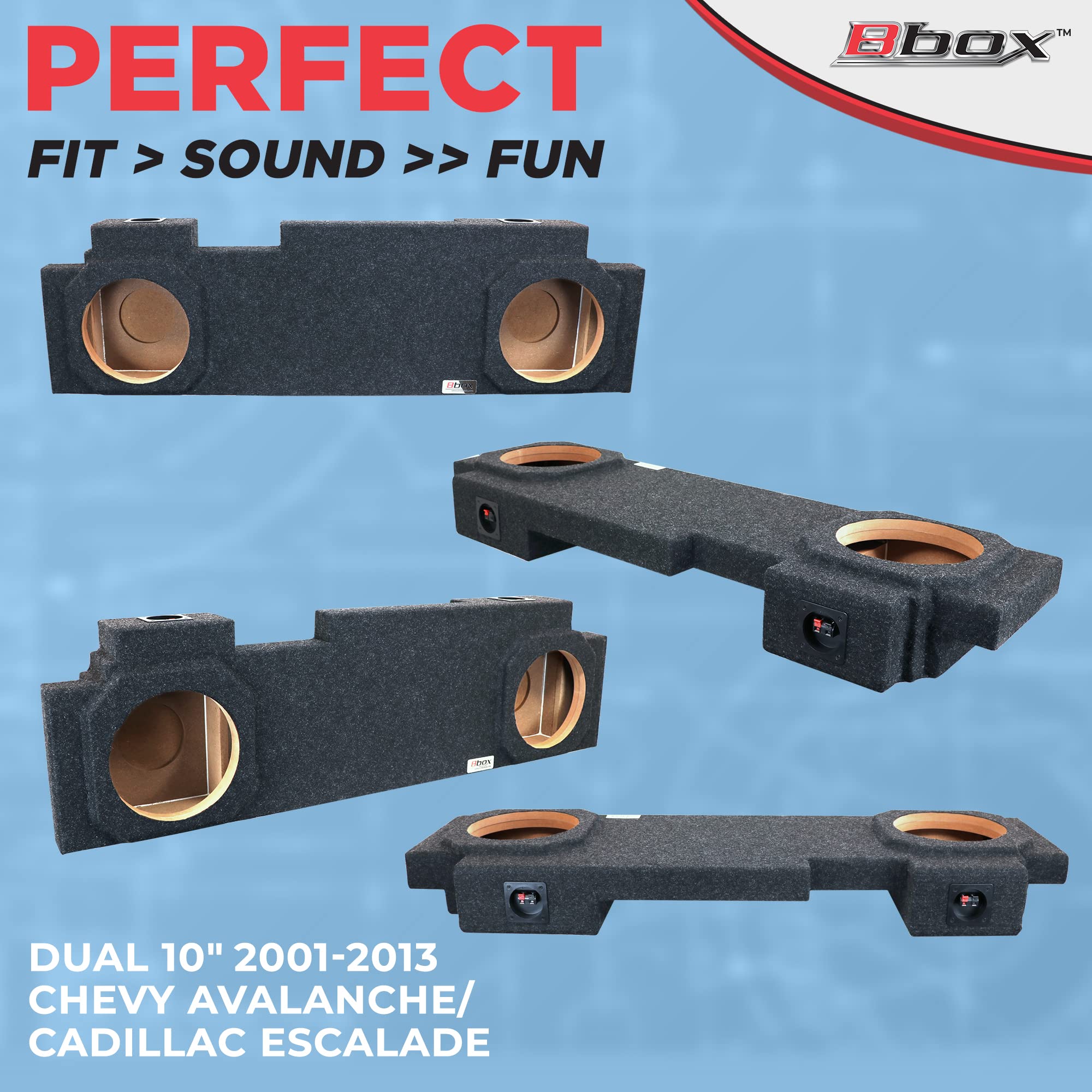 Atrend Dual Bbox 10" Sealed Carpeted Subwoofer Enclosure - Fits 2001 - 2013 Chevrolet / GMC Avalanche/Escalade - Subwoofer Box Improves Audio Quality, Sound & Bass - Charcoal