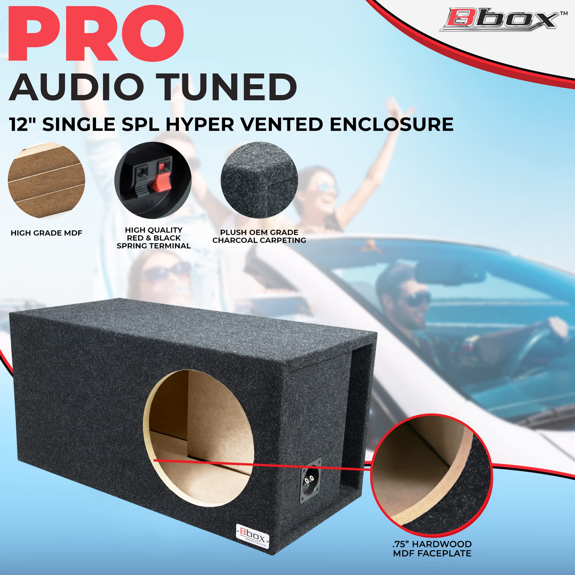 Atrend Single Vented 12 Inch Bbox Subwoofer Enclosure - SPL-Tuned Car Subwoofer Boxes & Enclosures - Premium Subwoofer Box Improves Audio Quality, Sound & Bass - Nickel Finish Terminals