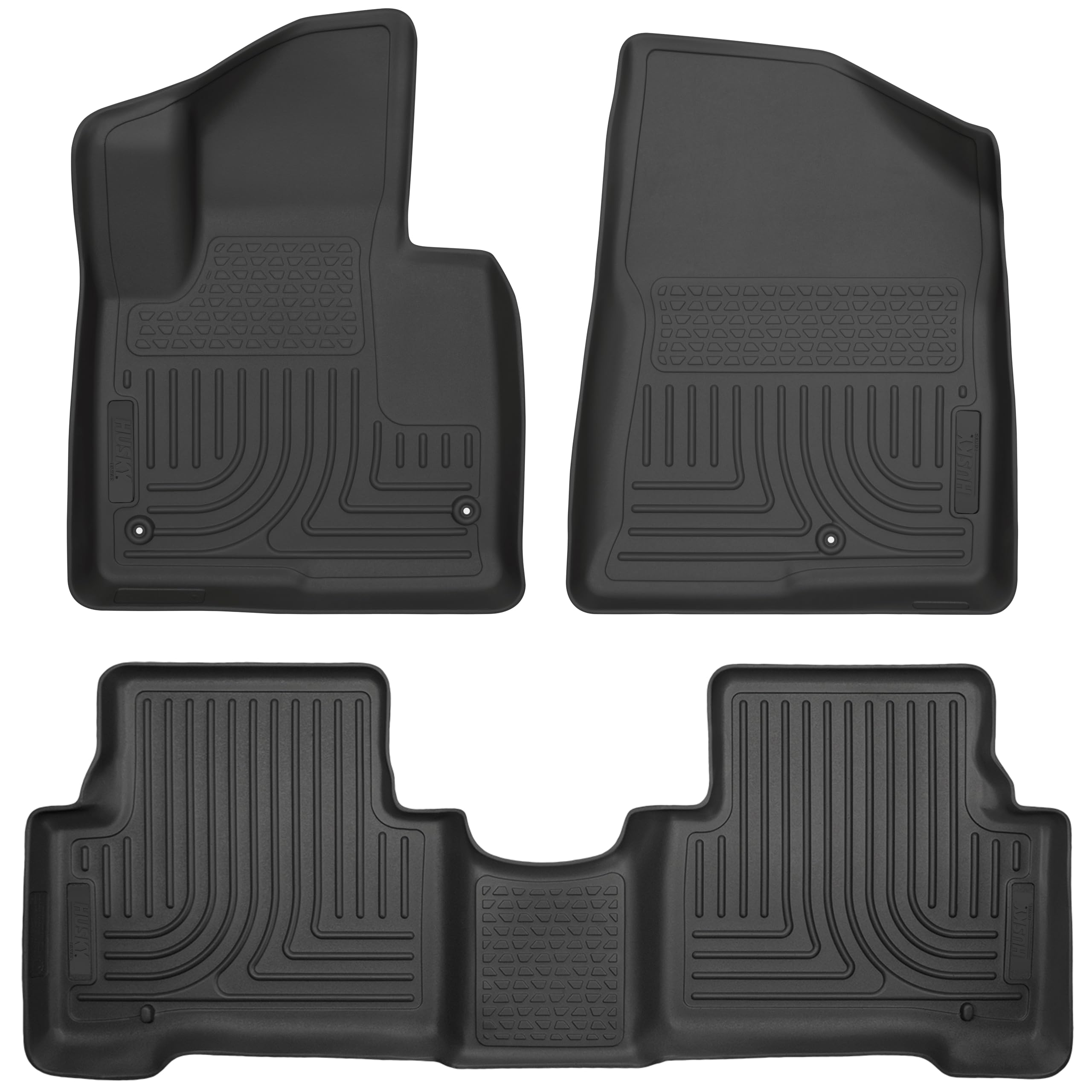 Husky Liners Floor Mats Weatherbeater | Fits 2013-2018 Hyundai Santa Fe Sport | Front & 2nd Row, 3-pc Black - 93831