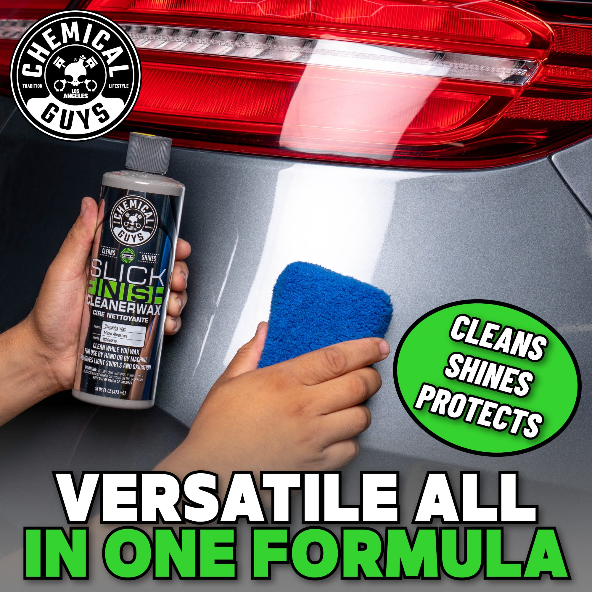 Chemical Guys Slick Finish Cleaner Wax WAC20616 Light Paint Cleanser & Brilliant Shine Carnauba Wax, 16 fl oz
