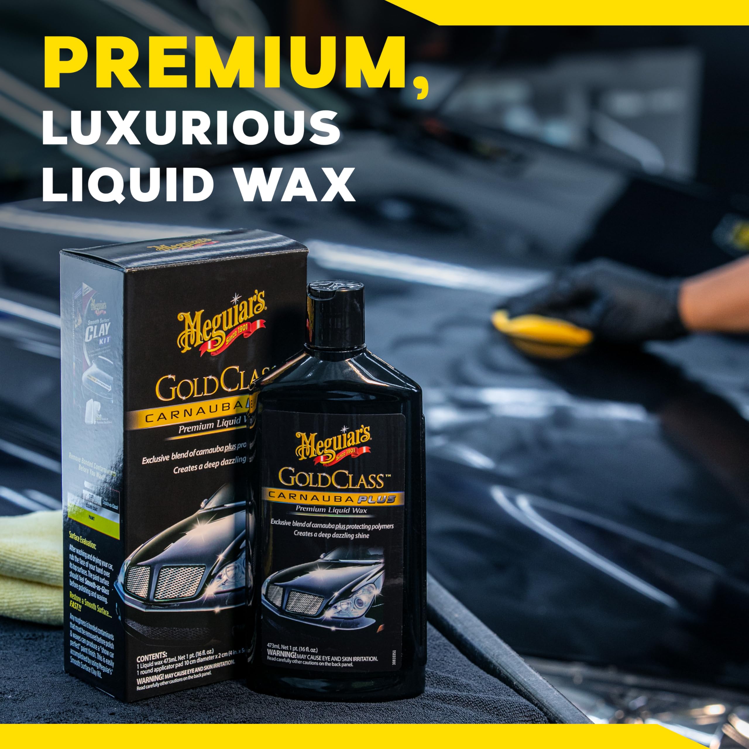 Meguiar's Premium Liquid Wax Kit, Gold Class Carnauba Plus with a Pure Carnauba Wax Blend and a Foam Applicator Pad for Keeping Glossy Paint Protected Like a Pro, 16 Oz Bottle