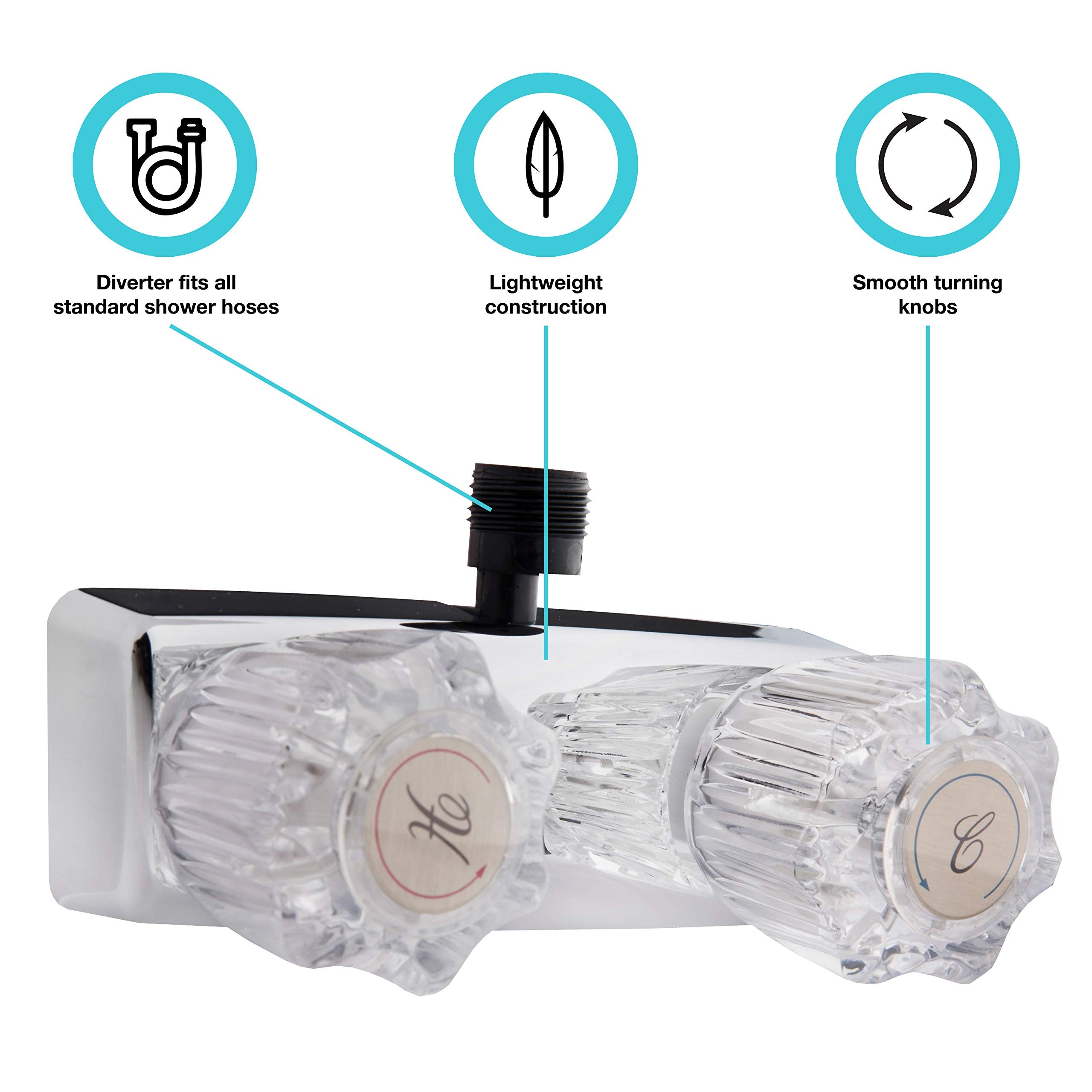 Dura Faucet RV/Motorhome/Trailer DF-SA100A-CP Shower Faucet Valve Diverter with Crystal Acrylic Knobs (Chrome)