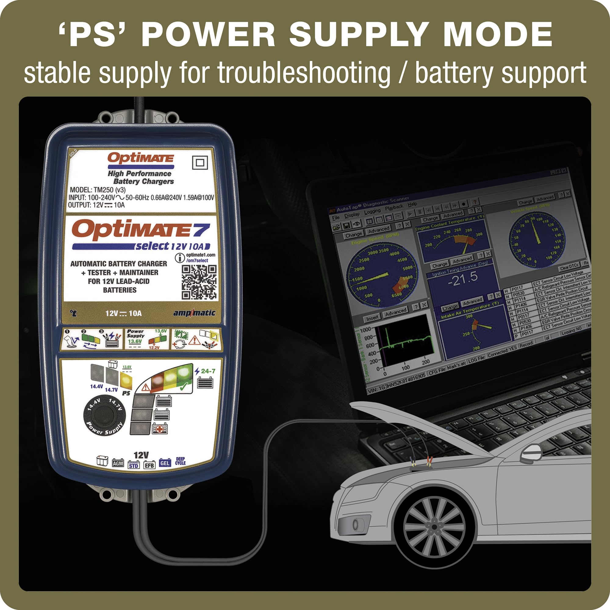 12V 10A Optimate 7 Select - TM-251v3, 9-Step Gold Series Battery Saving Charger & maintainer