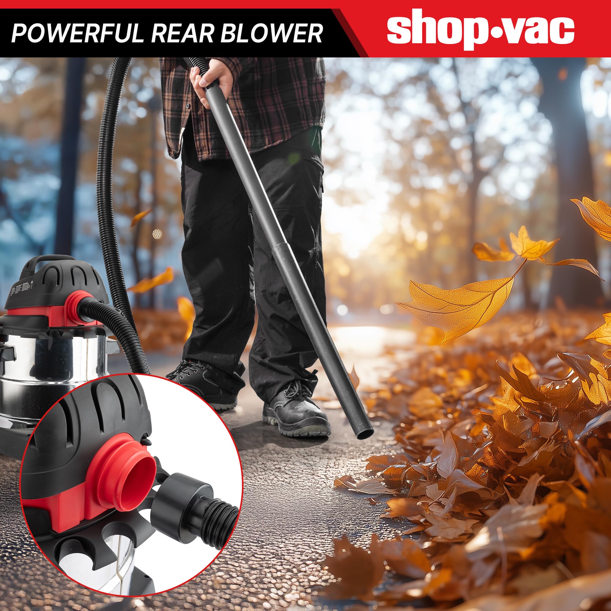 Wet/Dry Vacuum Shop-Vac 5989305, 5 Gallon, 4.5 Peak HP Stainless Steel Vacuum, 1.25 Inch Diameter x 7 Foot Hose, 6 Ft Cord Length, Ideal for Jobsite, Garage, Car & Workshop