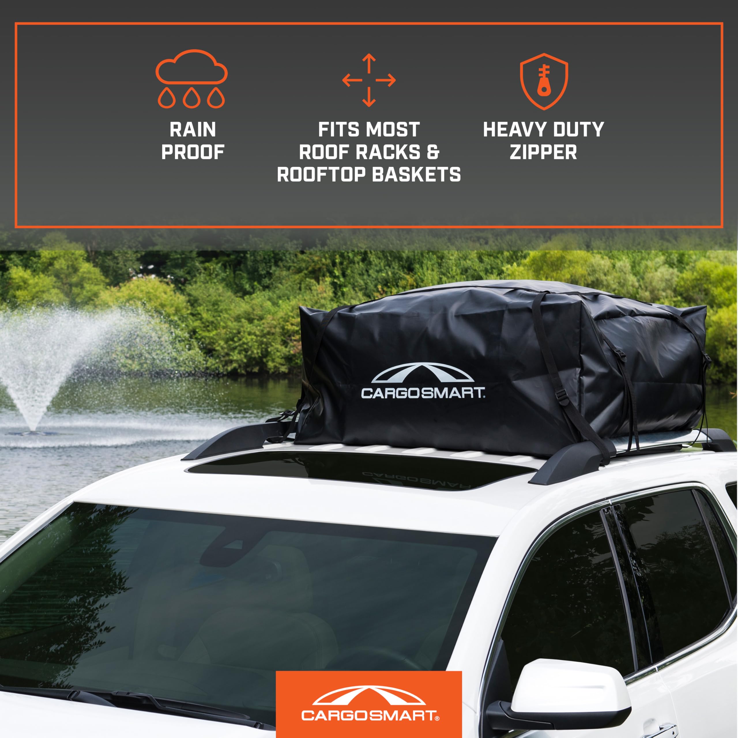 CargoSmart Soft Sided Car Top Cargo Bag, 38”x38”x18” – Adds up to 15 Cubic Feet of Storage – Mounts Easily to Vehicle’s Roof Rack or Roof Top Basket – Heavy-Duty Vinyl, Black
