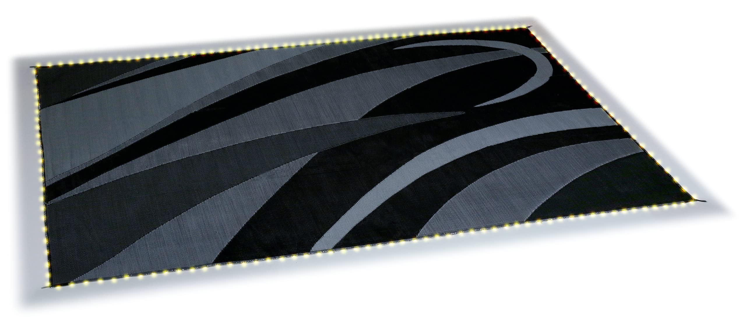 Camping Stylish LED Illuminated Patio Mat - Reversible RV Home Mat, White/Black with LEDs Light, 8x18