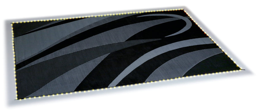 Camping Stylish LED Illuminated Patio Mat - Reversible RV Home Mat, White/Black with LEDs Light, 8x18
