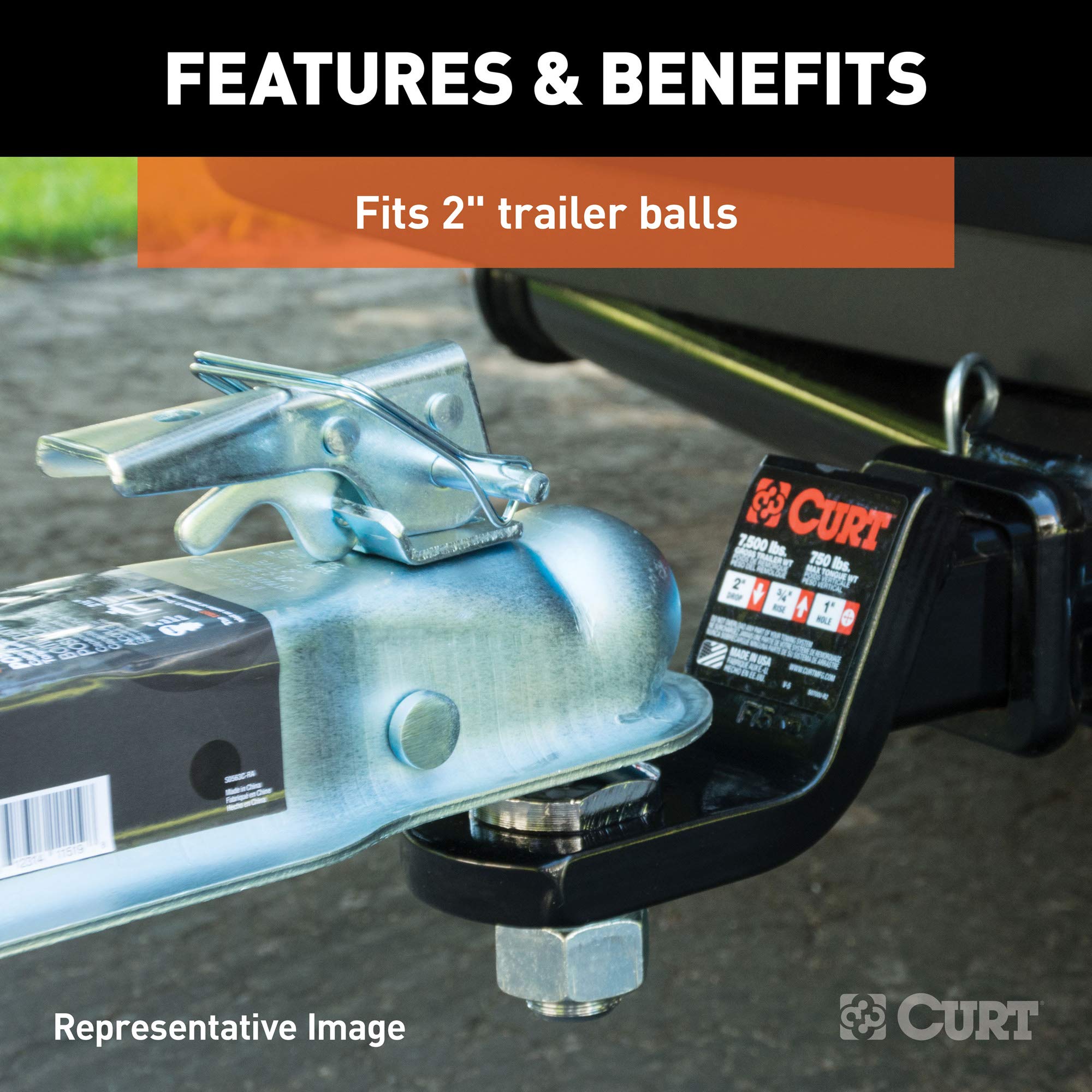 CURT Straight Tongue Trailer Coupler for 2-In Hitch Ball, 2-1/2-Inch Channel, 3,500 lbs, CLEAR ZINC