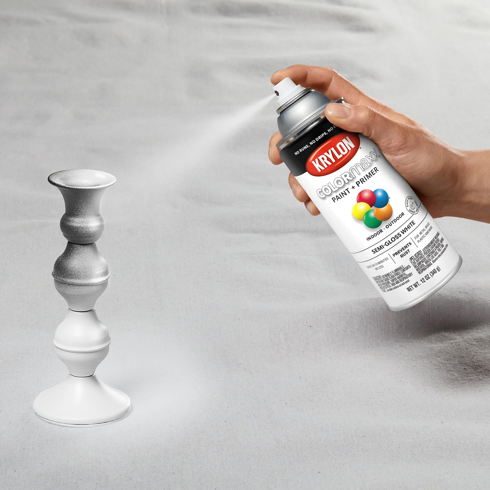 Krylon K05580007 Spray Paint and Primer COLORmaxx for Indoor/Outdoor Use, Semi-Gloss White, 12 Ounce (Pack of 1)