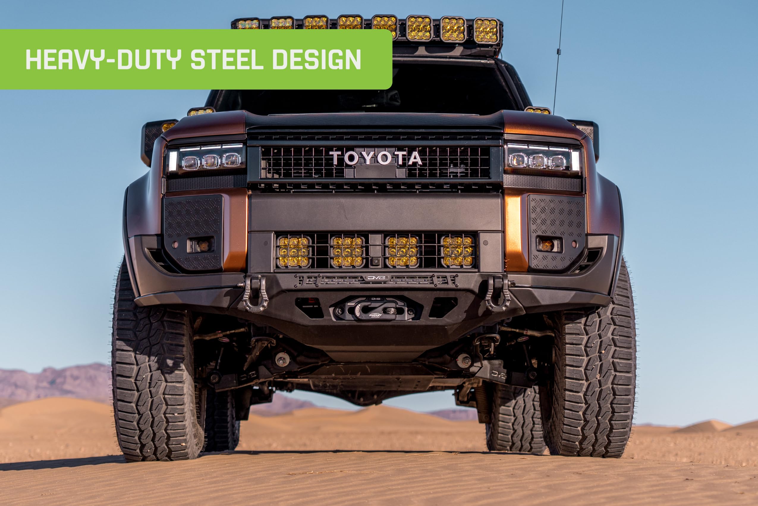 Offroad DV8 Spec Series Front Bumper for 2024-2026 Toyota Land Cruiser | Hidden Winch Mount | 20" Light Bar Mount | Pair of 1" Thick D-Ring Mounts | (2) 3" Pod Light Mounts | Improves Clearance