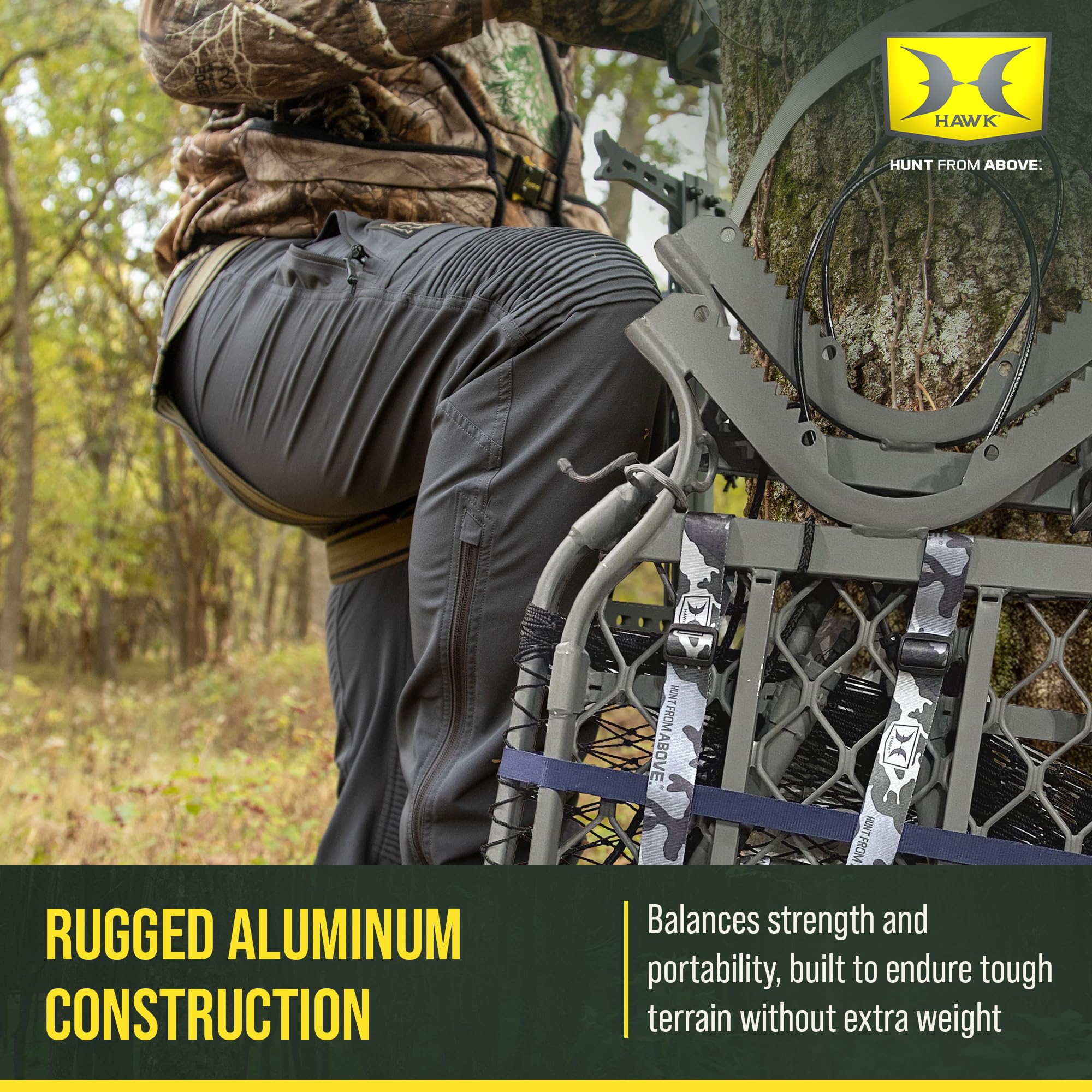 Ultra-Lite Hawk Climber, Hang-On Tree Stand Hunting Gear with Memory Foam Seat, All-Welded Platform, Foot Rest for Mobile Hunters, 38.75 x 23.25 Inch