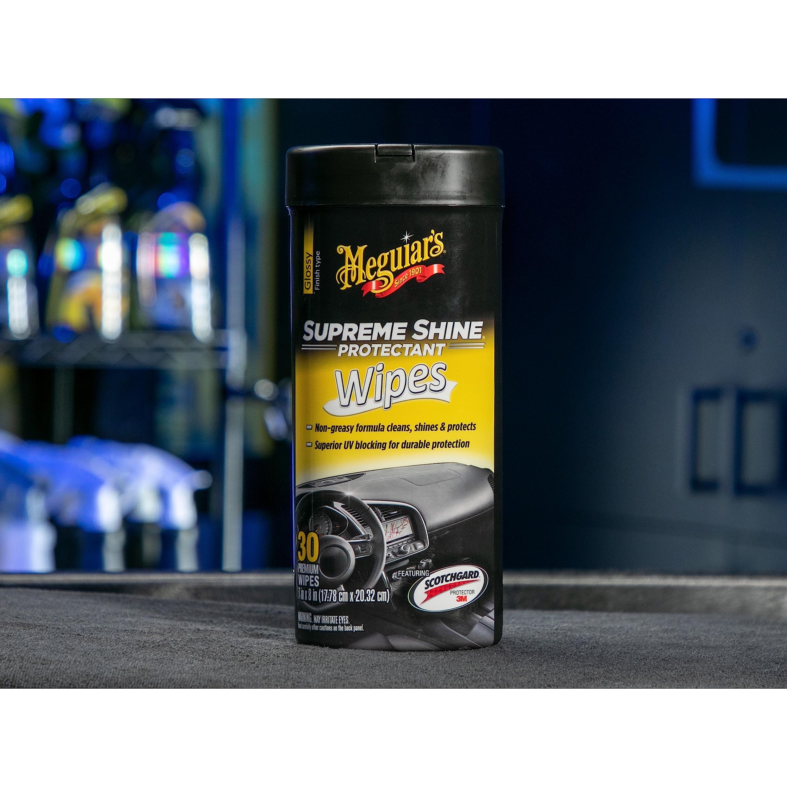 Meguiar's Protectant Wipes Supreme Shine - Convenient Wipes with UV Blocking for Durable Protection, Premium Car Wipe that Clean and Leave a Non-Greasy Glossy Shine, 30 Count