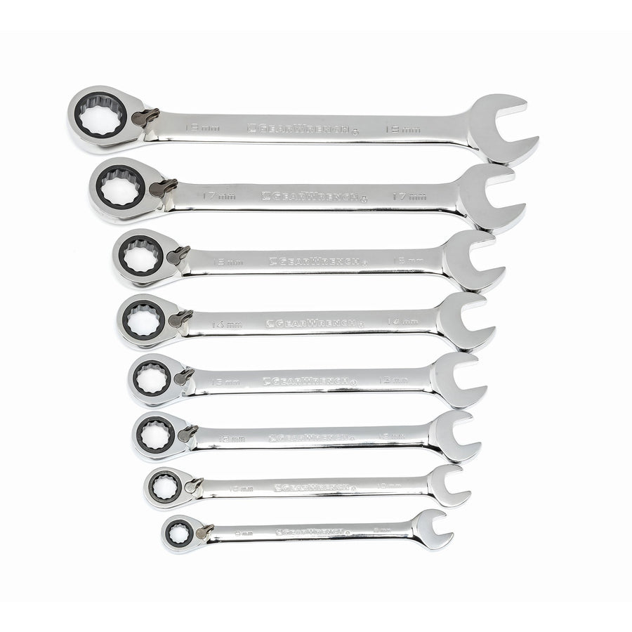12 Pt. GEARWRENCH Reversible 8 Pc. Combination Ratcheting Wrench Set, Metric - 9543