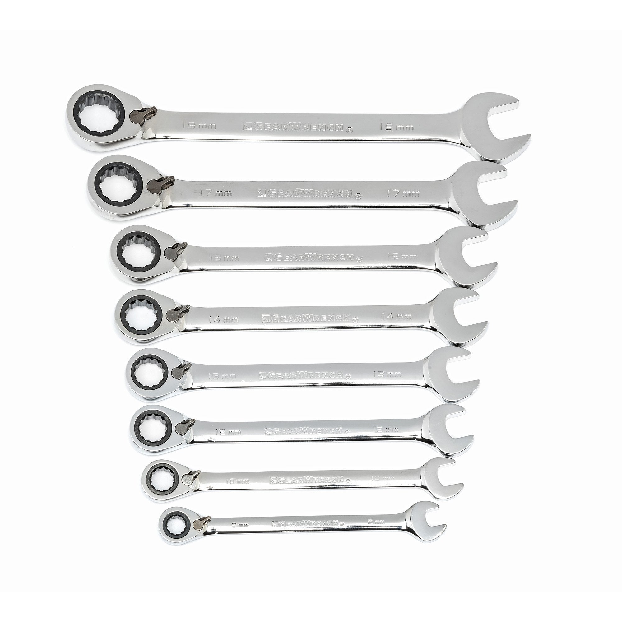 12 Pt. GEARWRENCH Reversible 8 Pc. Combination Ratcheting Wrench Set, Metric - 9543