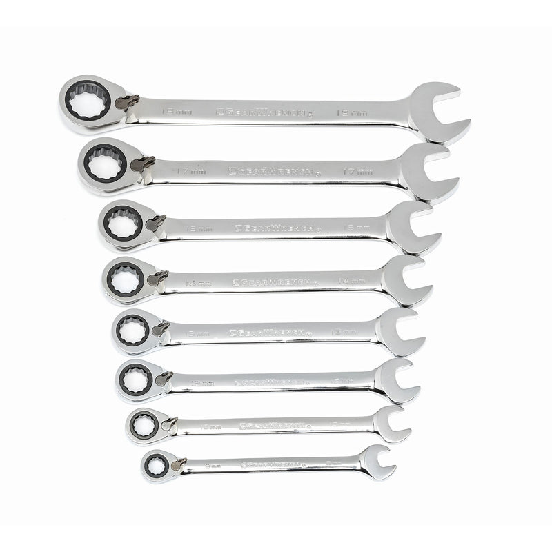 12 Pt. GEARWRENCH Reversible 8 Pc. Combination Ratcheting Wrench Set, Metric - 9543