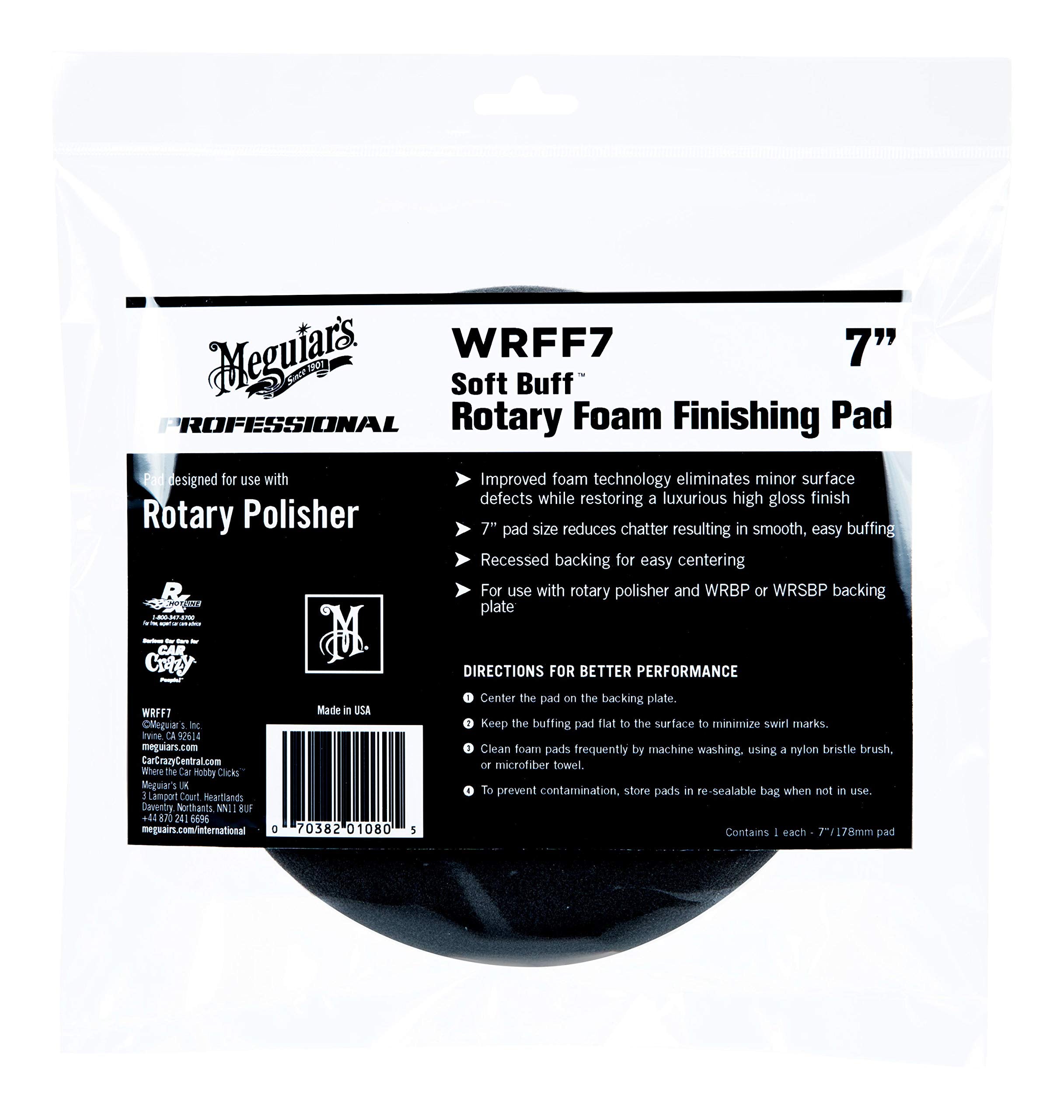 7" Meguiar's Soft Buff Rotary Foam Finishing Pad WRFF7 - Professional Finishing for Applying Waxes and Sealants - Foam Applicator Pad for Use with a Rotary Buffer, 1 Count