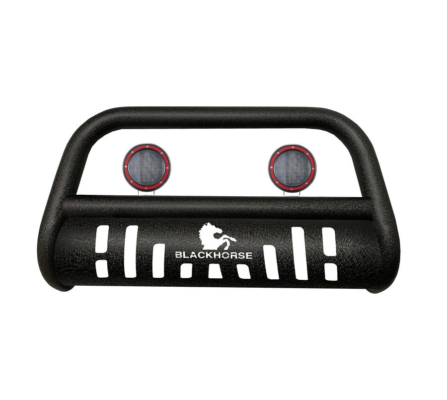 Bull Bar-T Black Horse Incl. Pair of 5.3" Dia.LED Lights w/Red Trim Rings Textured Black Compatible with 97-02 Ford Expedition/Lincoln Navigator|99-04 Ford F-150/F-250