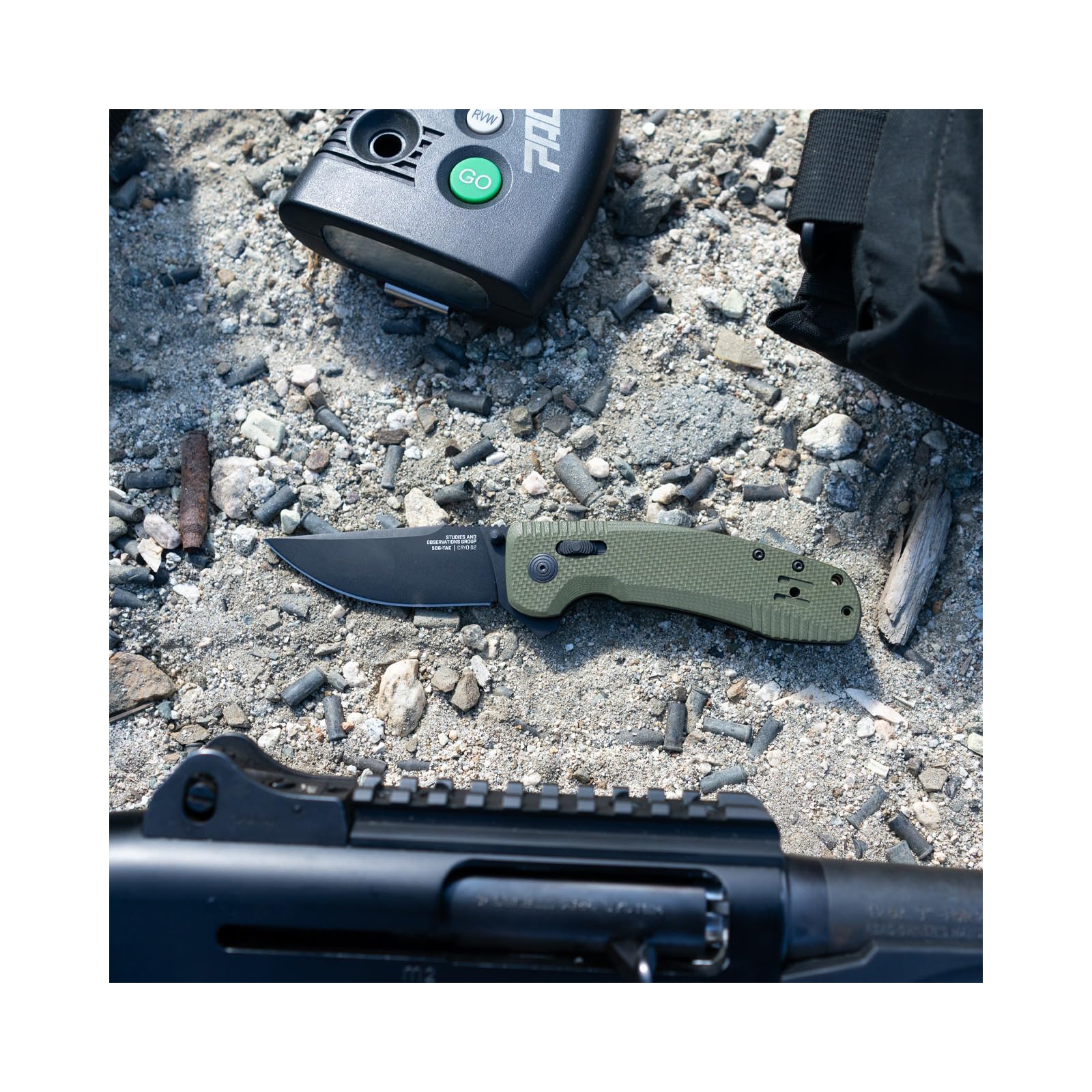 3.4" D2 Tool Steel Blade SOG TAC XR Professional Folding Knife & Ultra-Grip G10 Handle | Single-Handed Ambidextrous Use, OD Green