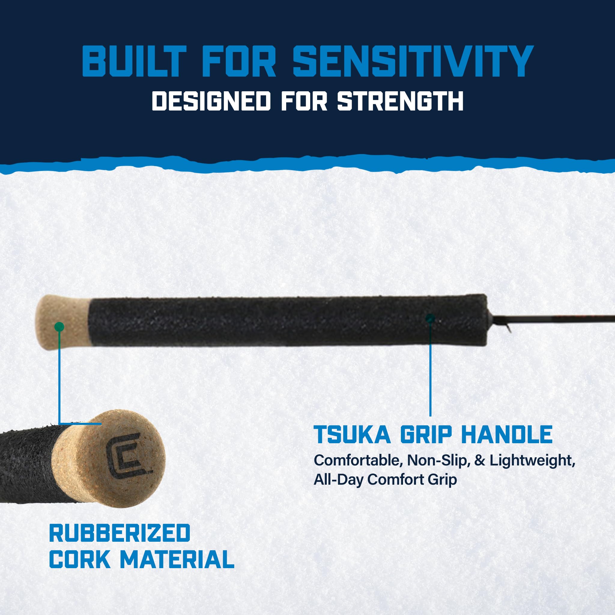 Katana Ice Fishing Rod Clam – 42" Medium Heavy – 30T Solid Graphite Blank with Tsuka Lightweight Handle, Oversized Fly Guides & Carbon Construction – Heavy Power Rod for Pike, Lake Trout & Trophy Fish