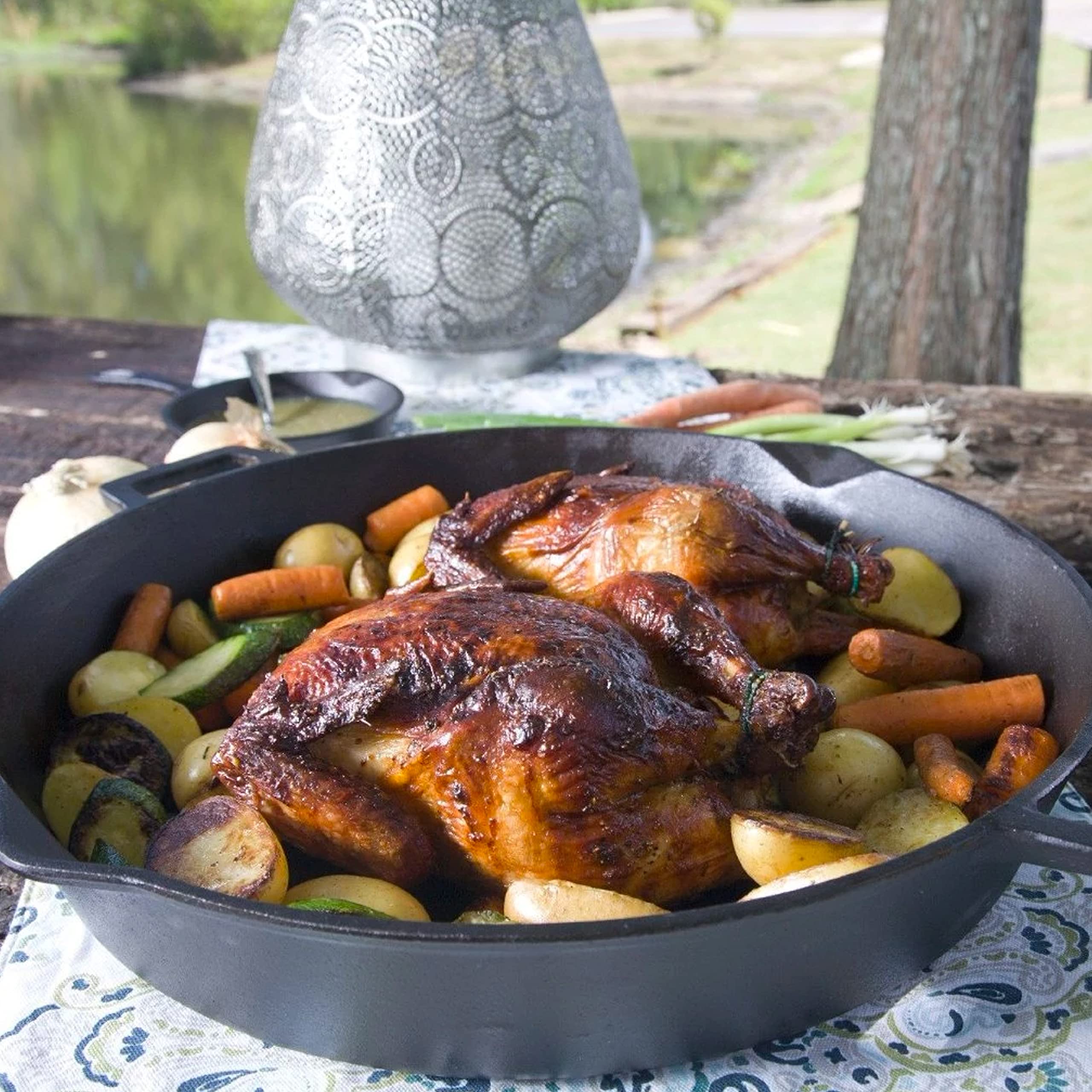 Bayou Classic 7439 Cast Iron 16-in Double-Handled Skillet w/Pour Spouts Features Large Loop Handles Perfect For Breakfast Roast Pan Frying Sautéing and Baking