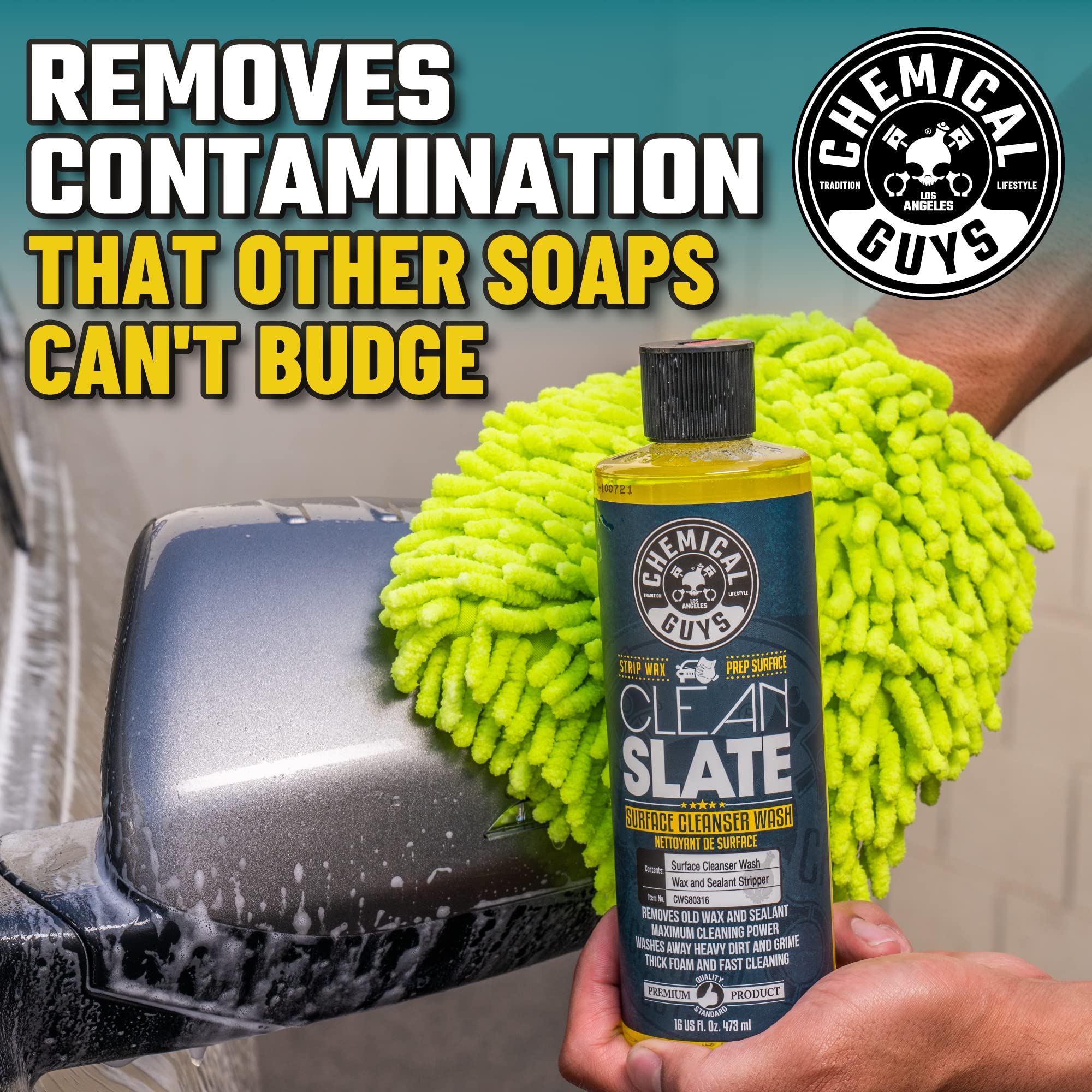 Chemical Guys Clean Slate CWS80316 Deep Surface Cleaning Car Wash Soap (Removes Old Car Waxes, Glazes & Sealants for Superior Surface Prep), 16 fl oz, Citrus Scent