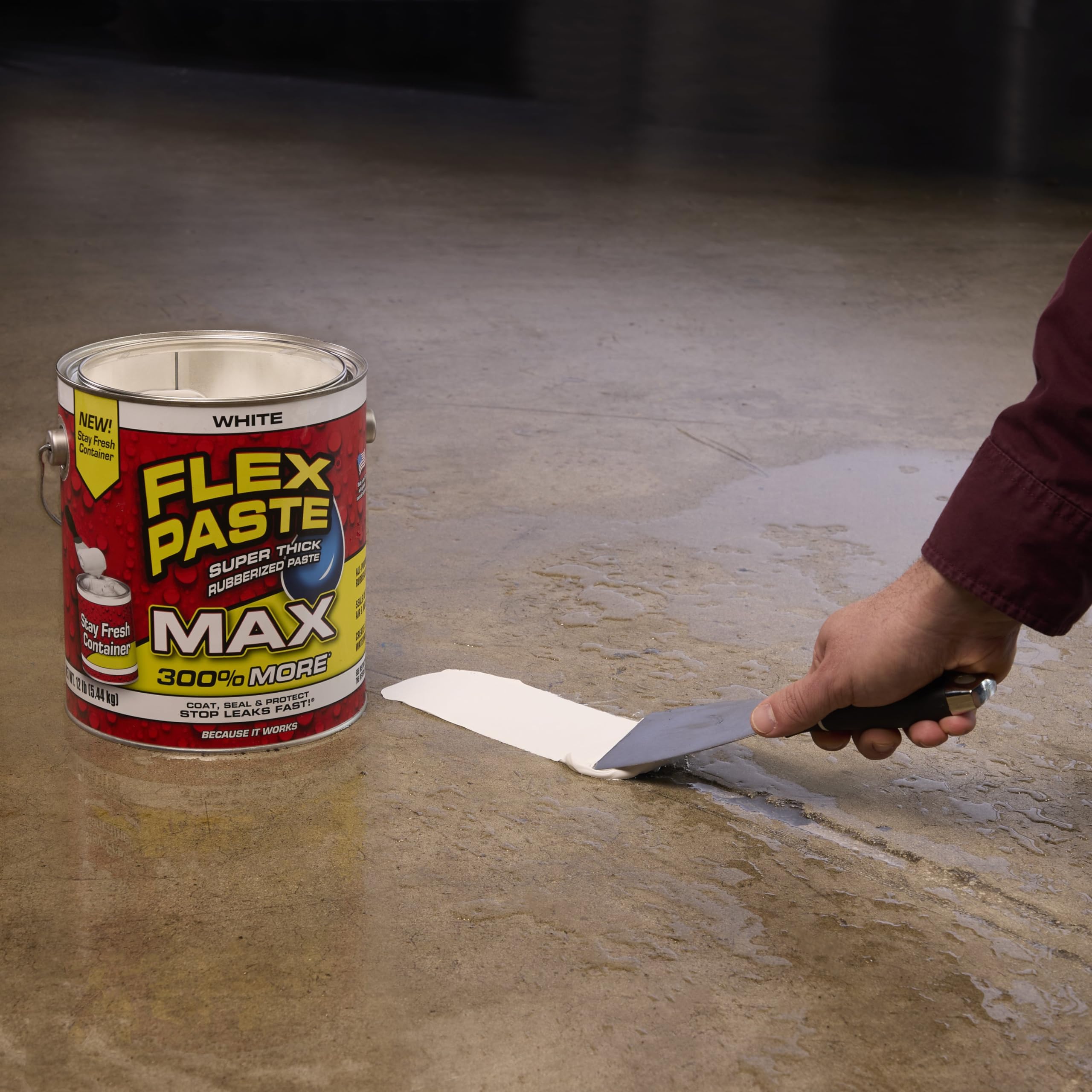 Flex Paste, Paintable Waterproof Putty, Spackle Sealant, Fill Gaps Cracks Holes - Block Out Water and Air - UV Resistant - Walls, Drywall, EPDM, Concrete, Roof, RV Repairs, White, MAX