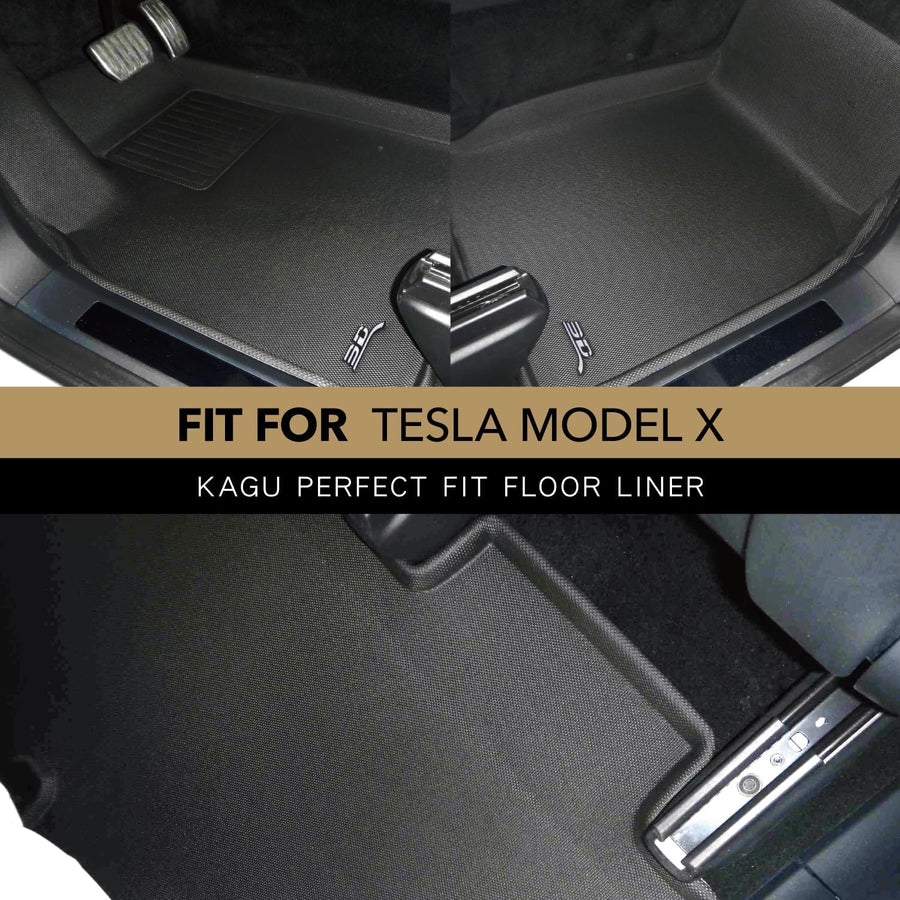 3D MAXpider Kagu Custom Fit Floor Mat (Black) Compatible with Tesla Model X 6-Seat 2022-2026 - Full Set