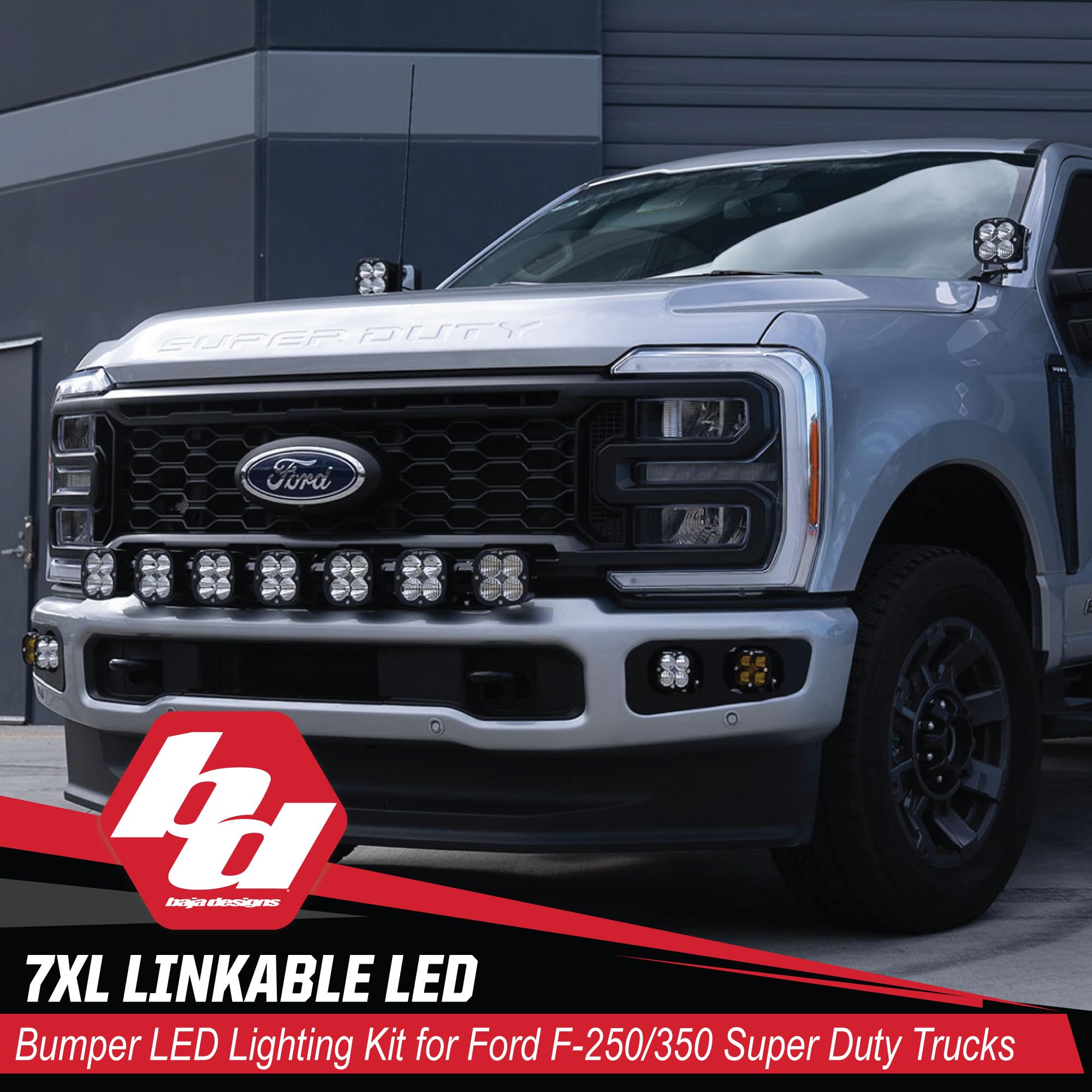 Baja Designs 7 Linkable XL LED Bumper Light Kit for Ford Super Duty Truck 23-On with Upfitter Harness