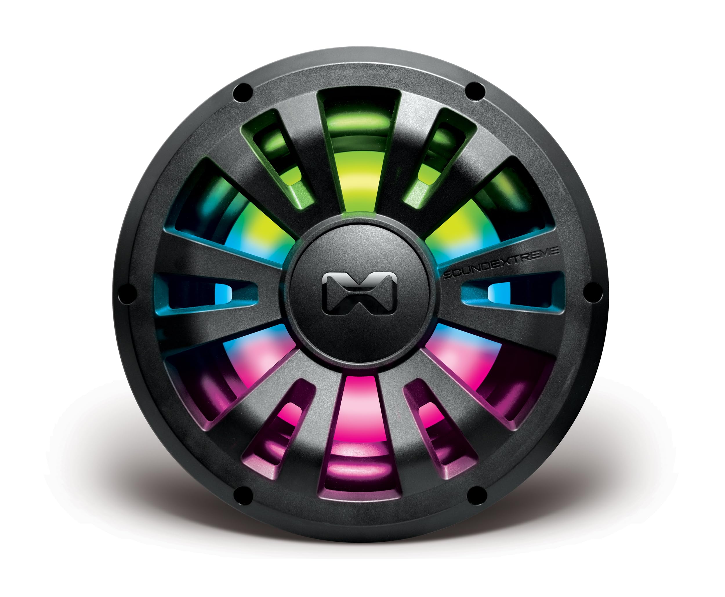 Single SoundExtreme by ECOXGEAR 10-inch Extreme Subwoofer Waterproof Wired Marine Speaker 600 Watts Peak with Dual 4-Ohms Voice Coils and LEDCast Multi-Color LED Lighting