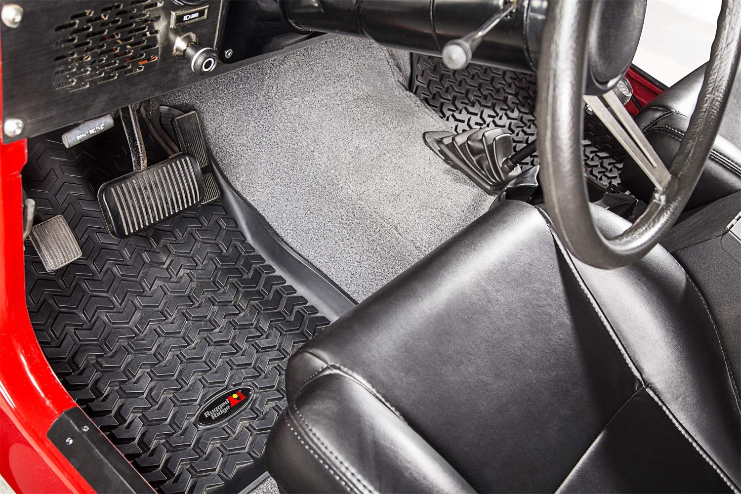 Rugged Ridge Front Liners Floor for Jeep CJ/Wrangler YJ | Black | 12920.21 | Fits 1976-1983 Jeep CJ-5; 1976-1986 CJ-7; 1981-1986 CJ-8 Scrambler; 1987-1995 Wrangler YJ