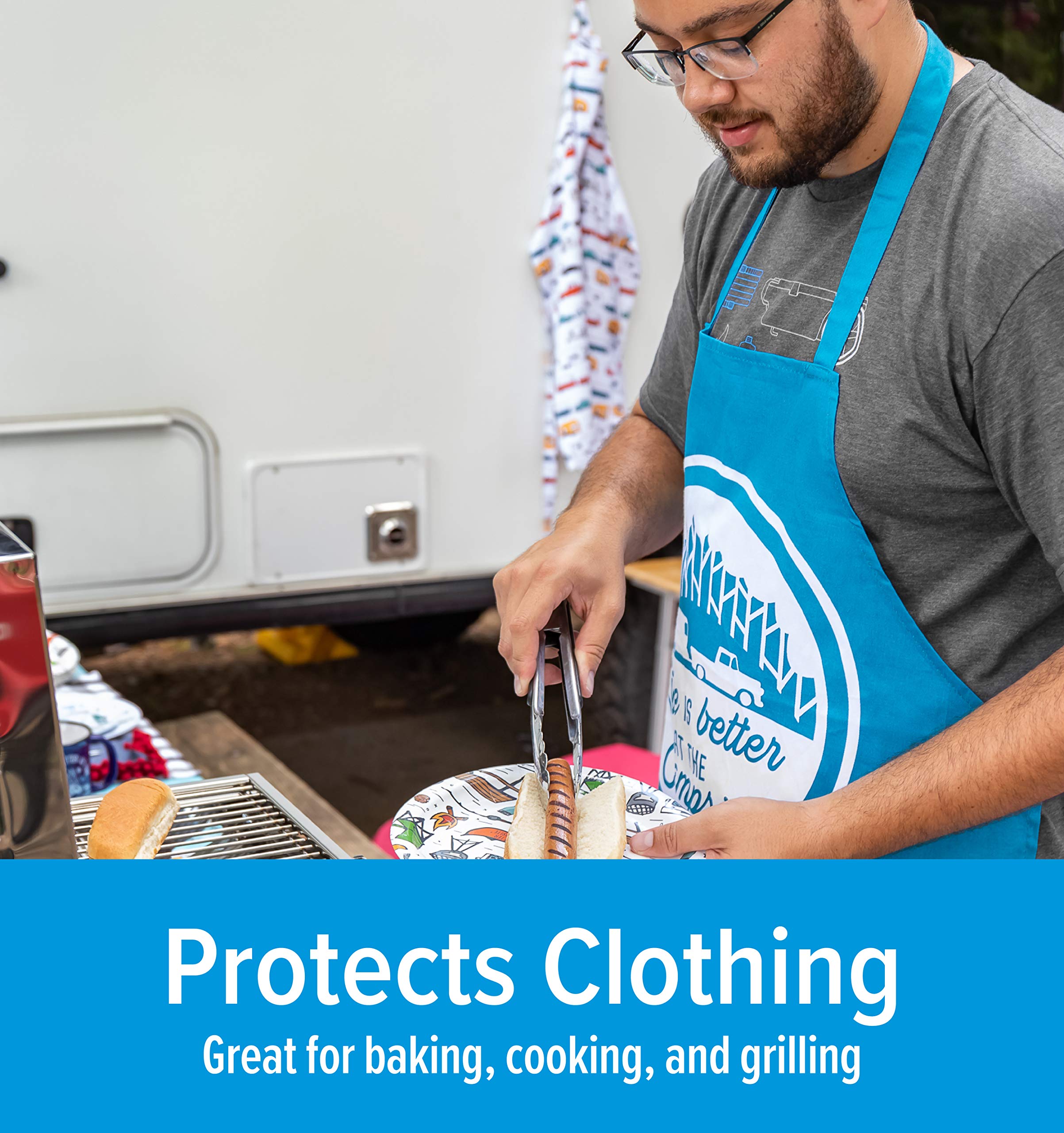 Adjustable Apron Camco Life is Better at The Campsite | Features a Truck and Tree-Themed Design, Made Entirely of Cotton, and is Machine Washable (53258)