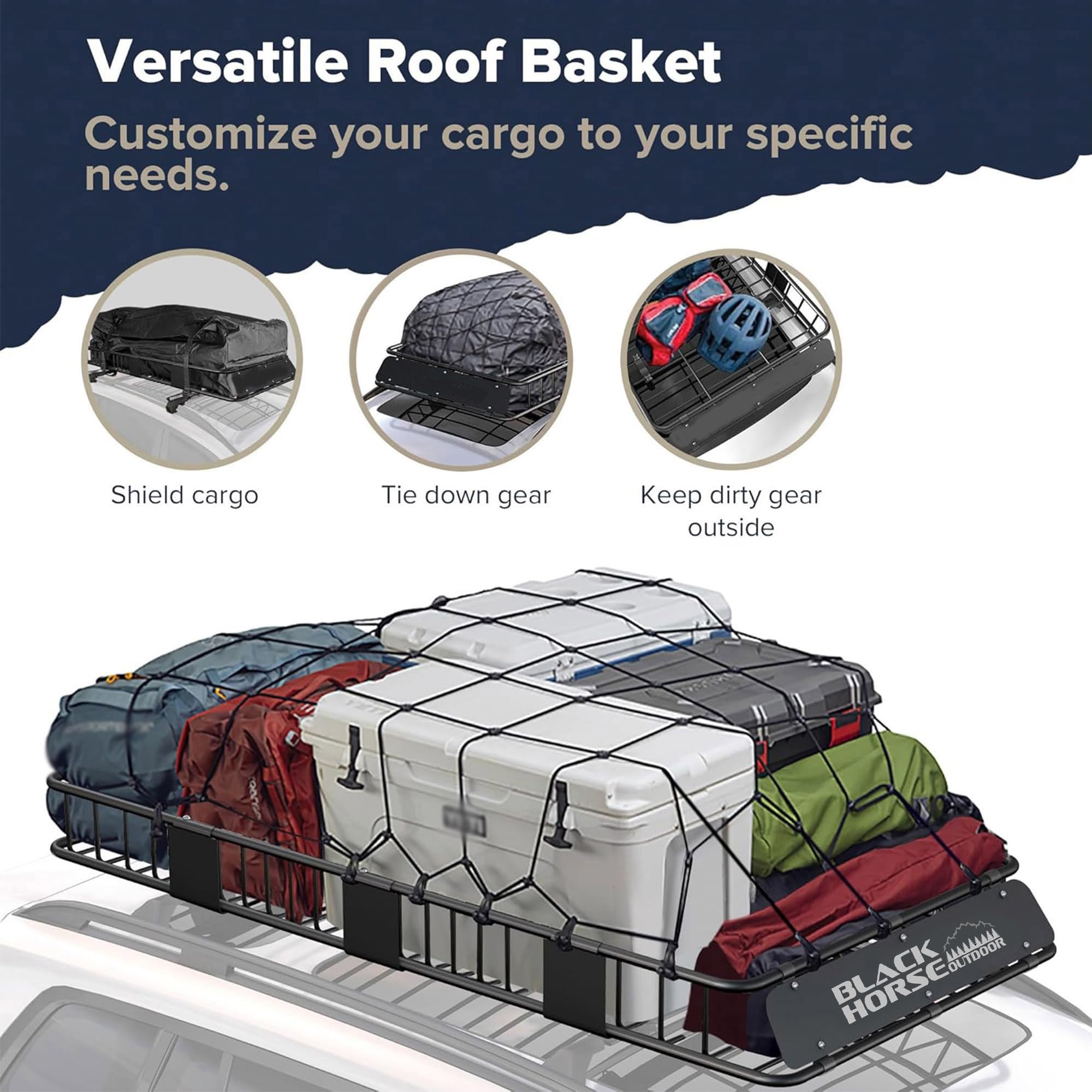 Traveler Black Horse 84"x39"x6" Roof Rack Cargo Carrier Basket, Heavy Duty Weather Resistant Luggage & Camping Gear Storage for Car, Truck or SUV Transport, 200 lbs Capacity - BHOD8439