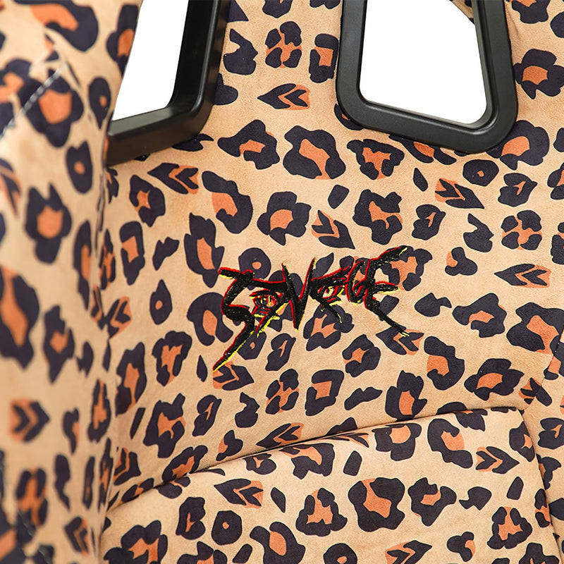 NRG Innovations FRP Bucket Seat NRG-FRP-303BR-SAVAGE PRISMA- SAVAGE Edition Leopard Print Finish in Vegan Material with White Pealized Back Plus Phone Pockets. (Medium)