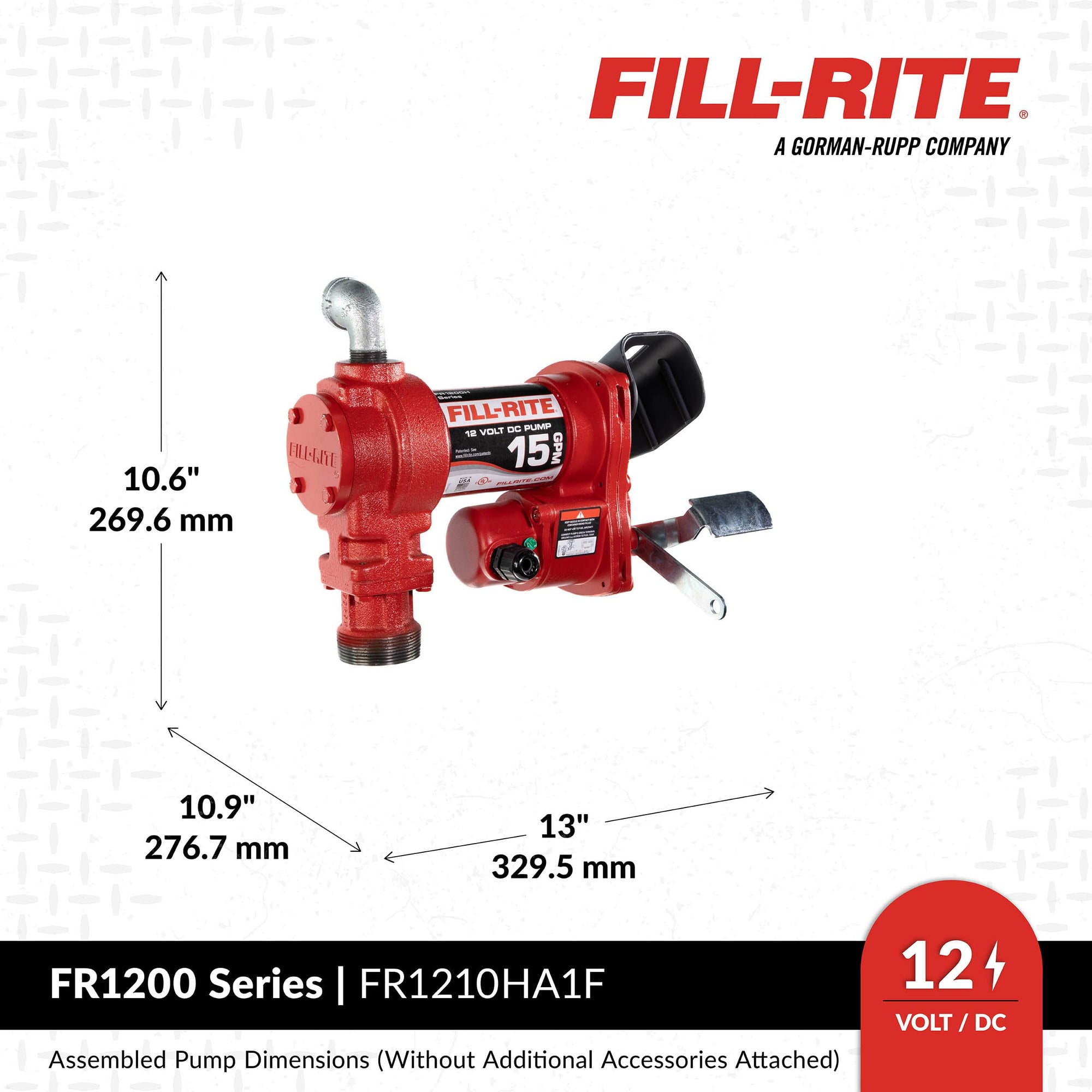 Fill-Rite 12V FR1210HA1F Fuel Transfer Pump with Discharge Hose, Automatic Nozzle, Filter Kit, Suction Pipe 15 GPM (57 LPM)