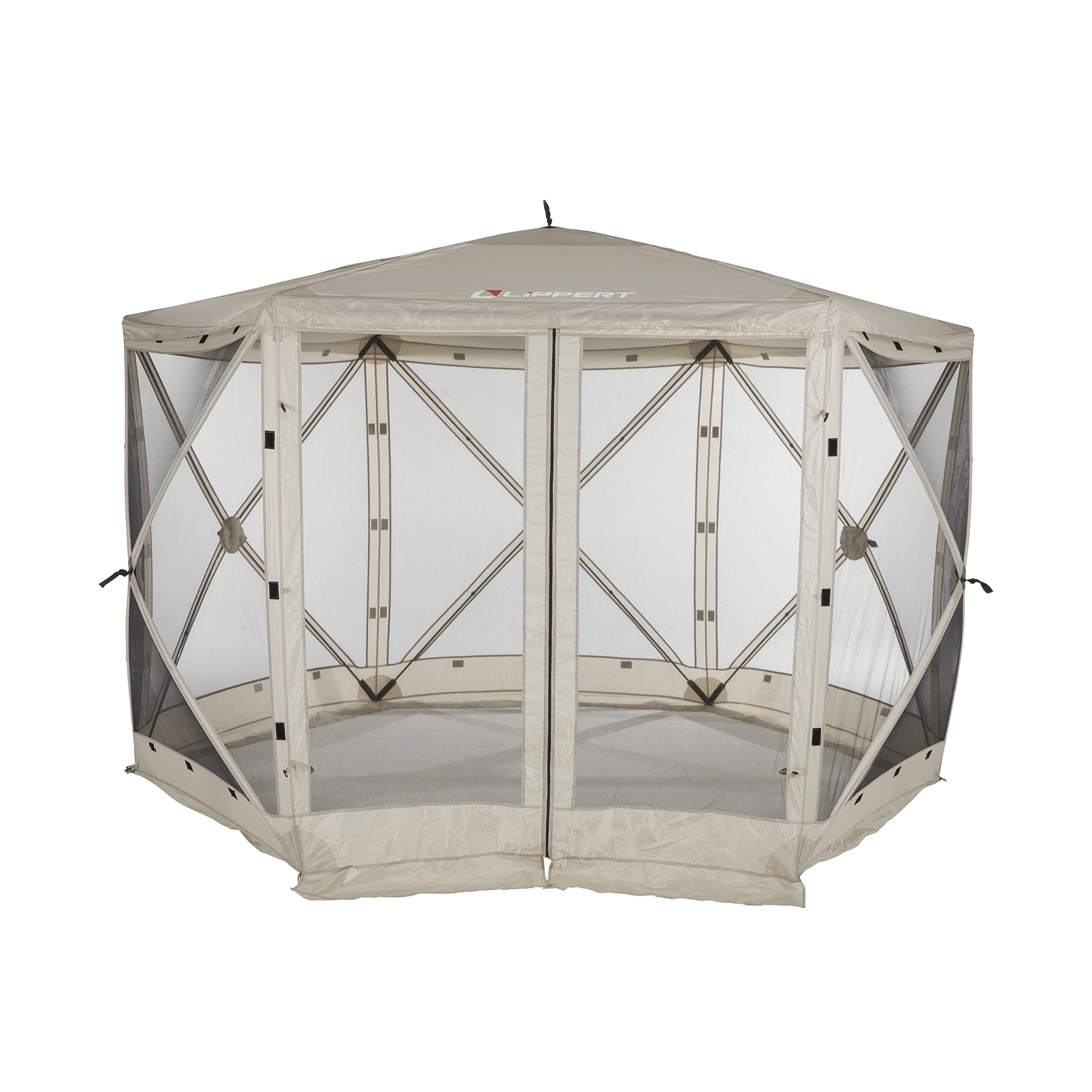 Lippert Popup Picnic Gazebo Tent for Camping, Patios and Easy Outdoor Shelter - 12' x 12', Brown