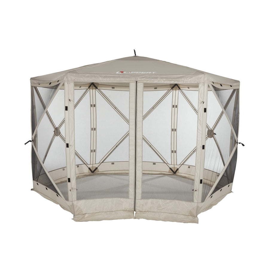 Lippert Popup Picnic Gazebo Tent for Camping, Patios and Easy Outdoor Shelter - 12' x 12', Brown