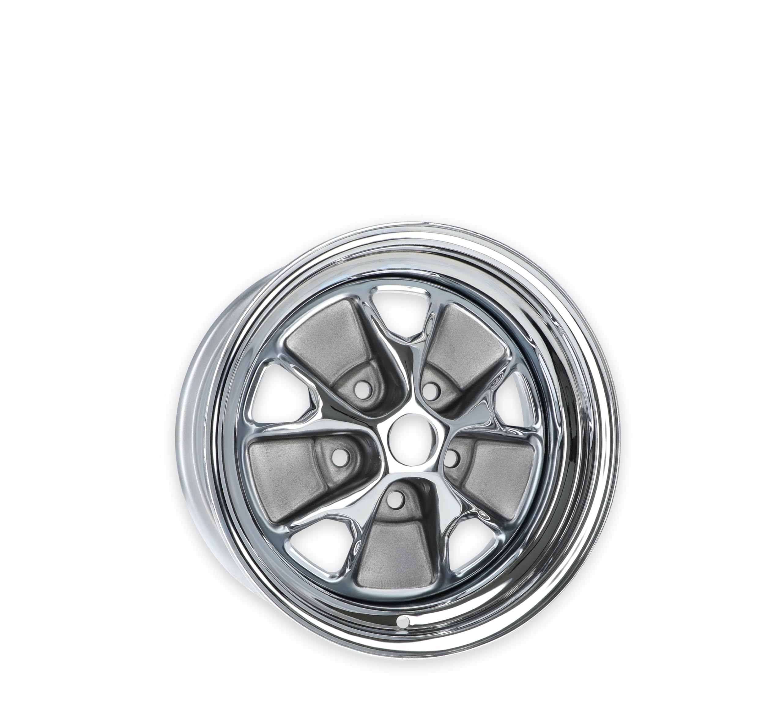 Styled Steel Series Scott Drake Wheels with Chrome Outer Hoop and Charcoal Insert 14X7 5-Bolt Pattern Wheels Compatible with 1965-1967 Ford Mustang, Model C5ZZ-1007-BR