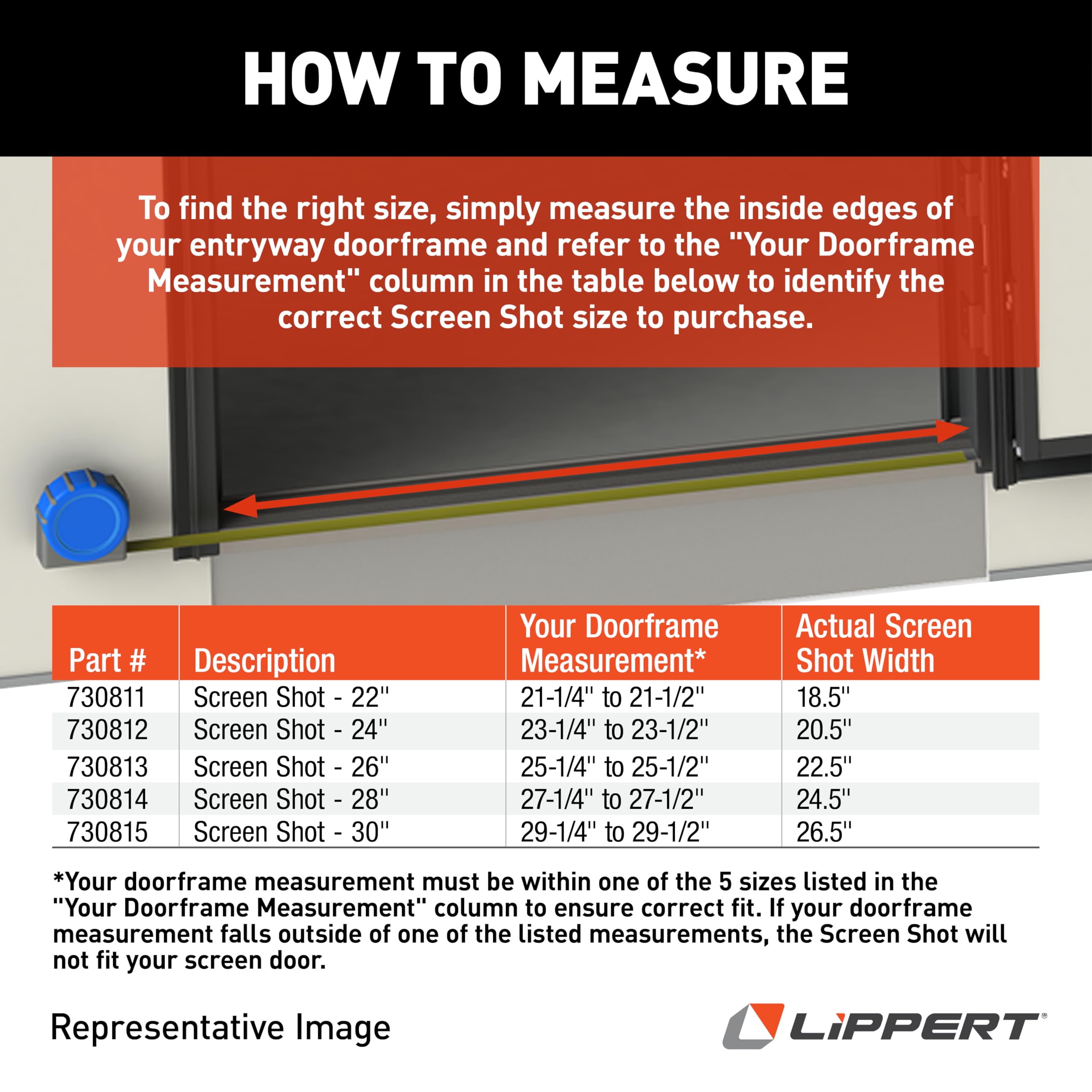 Lippert Automatic RV Screen Door Closer Screen Shot, 28", Compatible with Lippert Entry Doors Only, Easy DIY Installation, Hardware Included, 1-Year Warranty - 730814