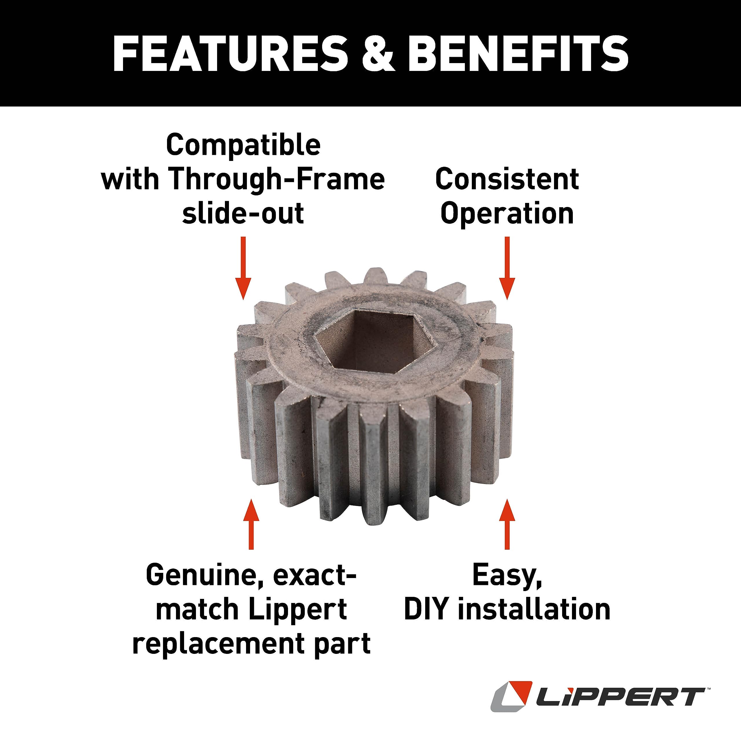 18-Tooth Lippert Replacement Spur Gear for Through-Frame Slide-Out on RVs, 12 DP/14.5 PA, Exact-Match Component, Easy DIY Installation - 122739