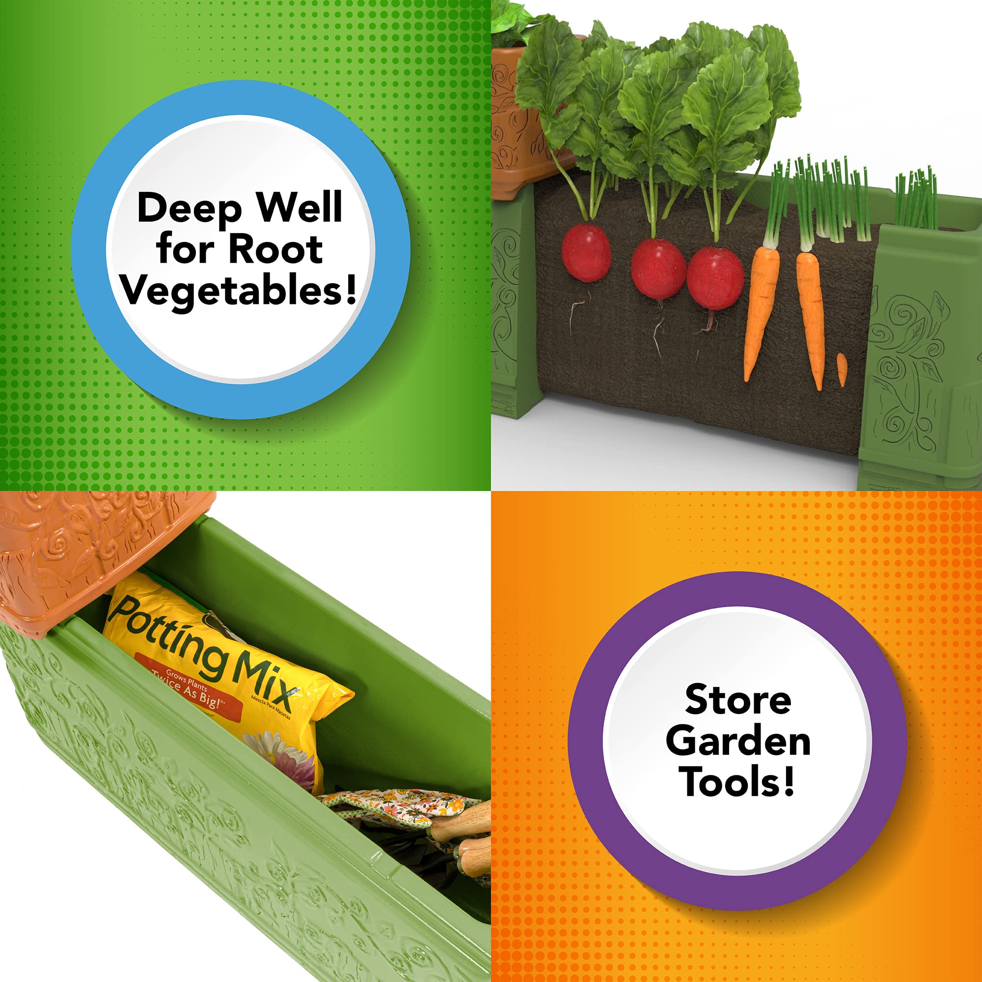Simplay3 Two-Level Seed to Sprout Slide and Store Planter, Multi-Level Tiered Planter for Outdoor Gardening, Made in USA